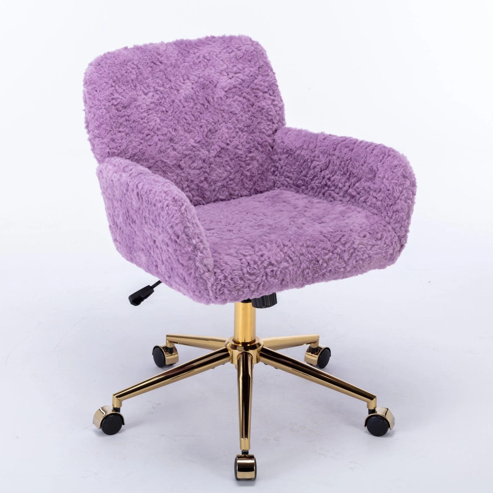 Faux Rabbit Hair Office Chair with Golden Metal Base, Adjustable Swivel - Image 3