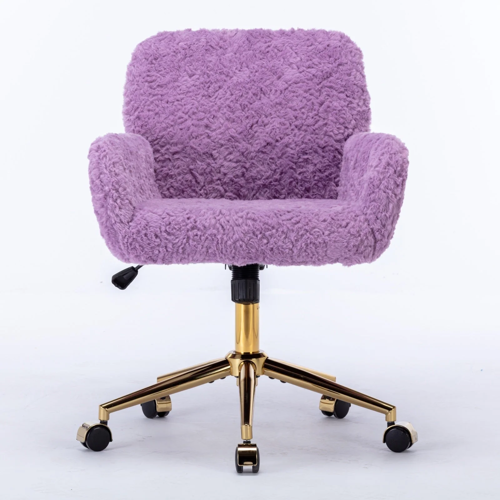 Faux Rabbit Hair Office Chair with Golden Metal Base, Adjustable Swivel - Image 4