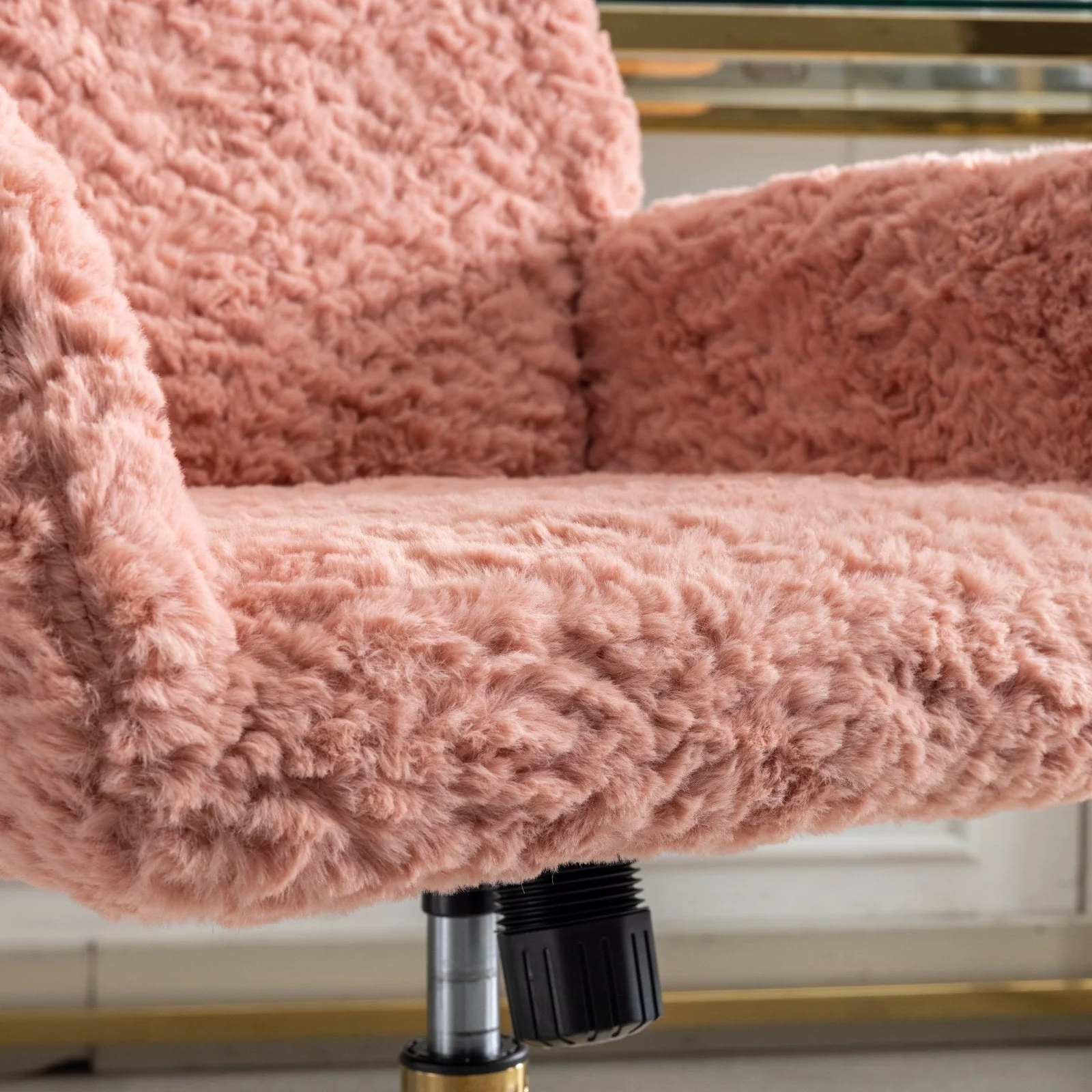Faux Rabbit Hair Office Chair with Golden Metal Base, Adjustable Swivel - Image 51