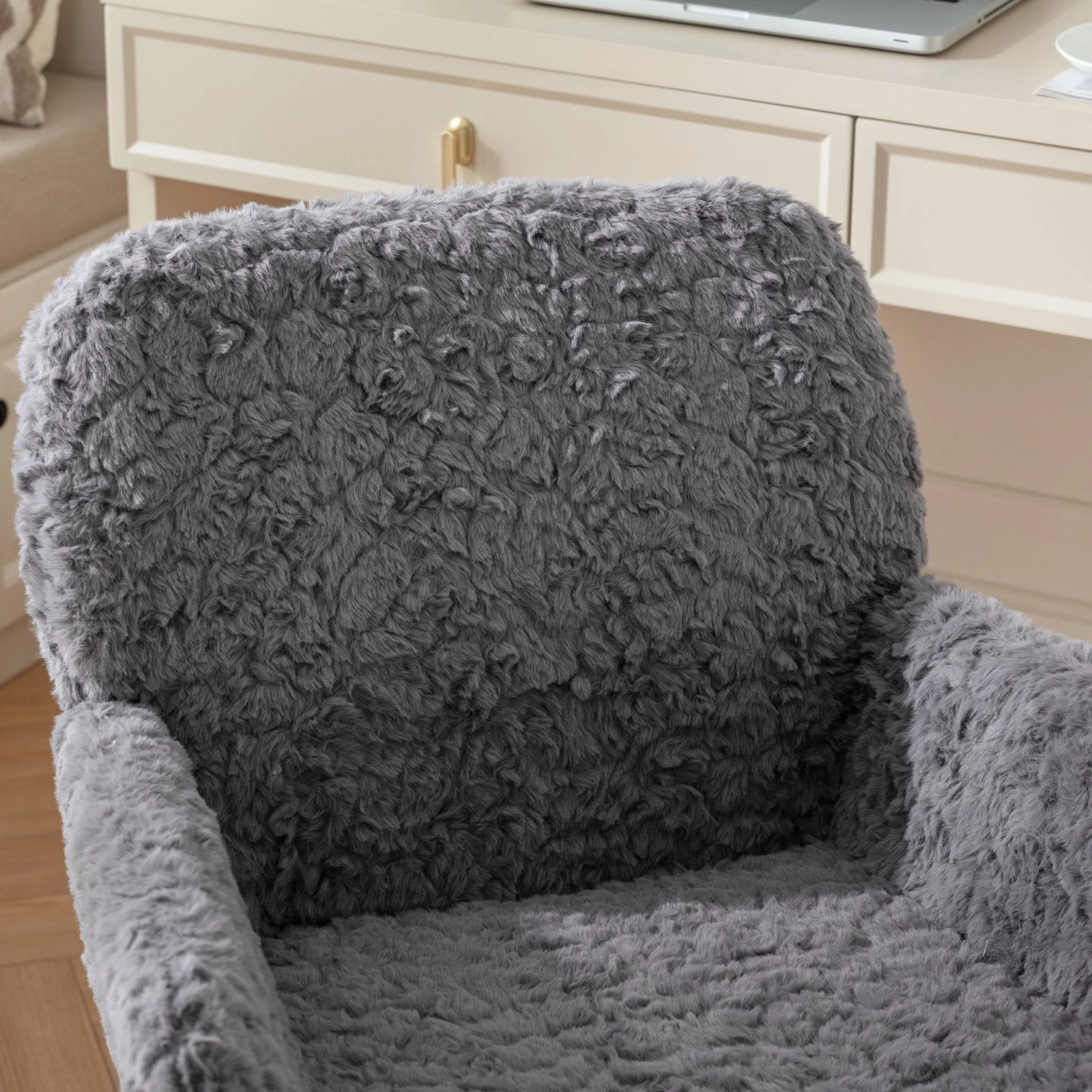 Faux Rabbit Hair Office Chair with Golden Metal Base, Adjustable Swivel - Image 63