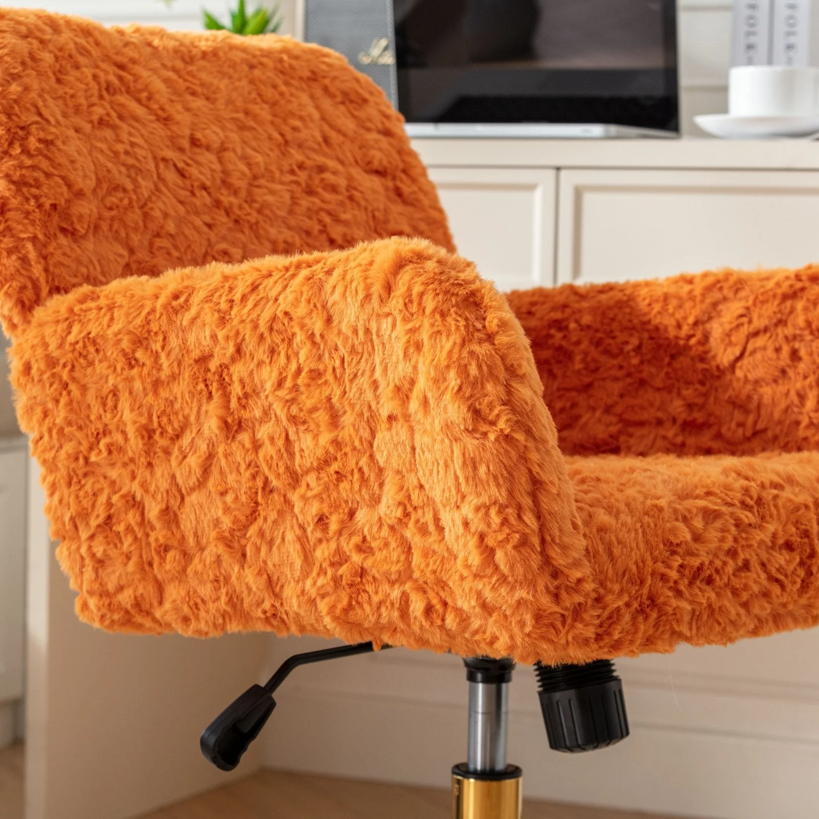 Faux Rabbit Hair Office Chair with Golden Metal Base, Adjustable Swivel - Image 78