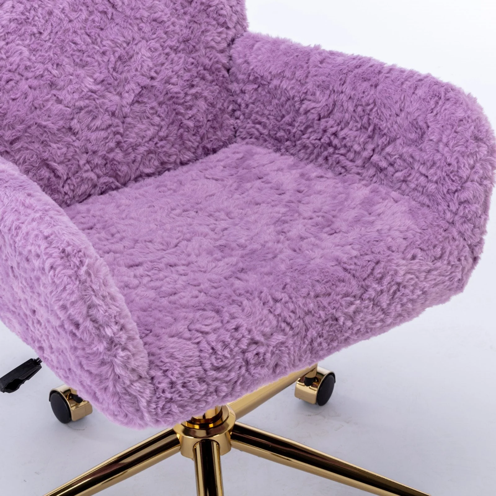 Faux Rabbit Hair Office Chair with Golden Metal Base, Adjustable Swivel - Image 9