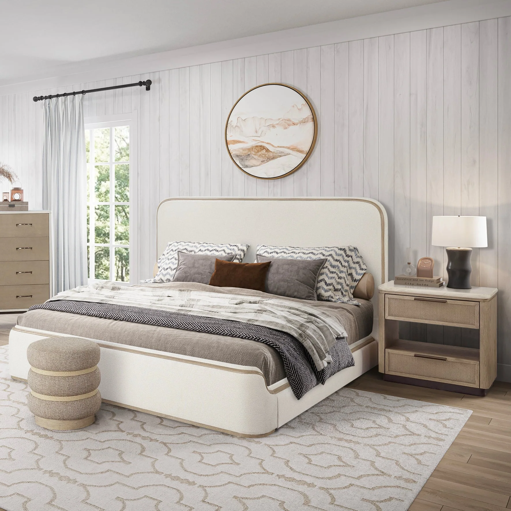 Toffee & White Sand Upholstered Bed - Image 2