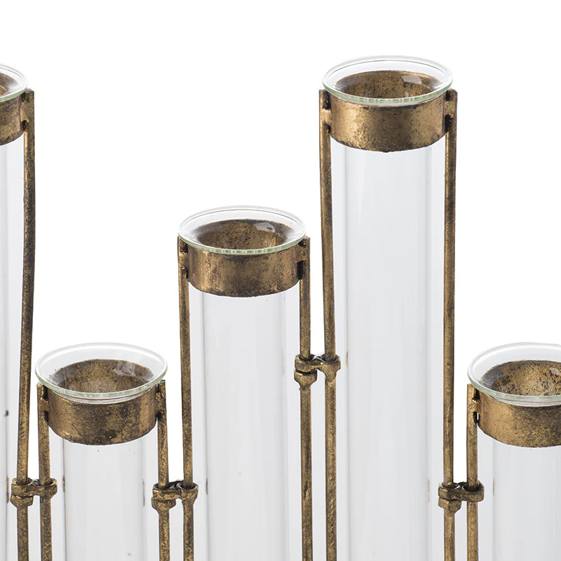 Glass Vial Flower Vase with Bronze Metal Frame - Image 5