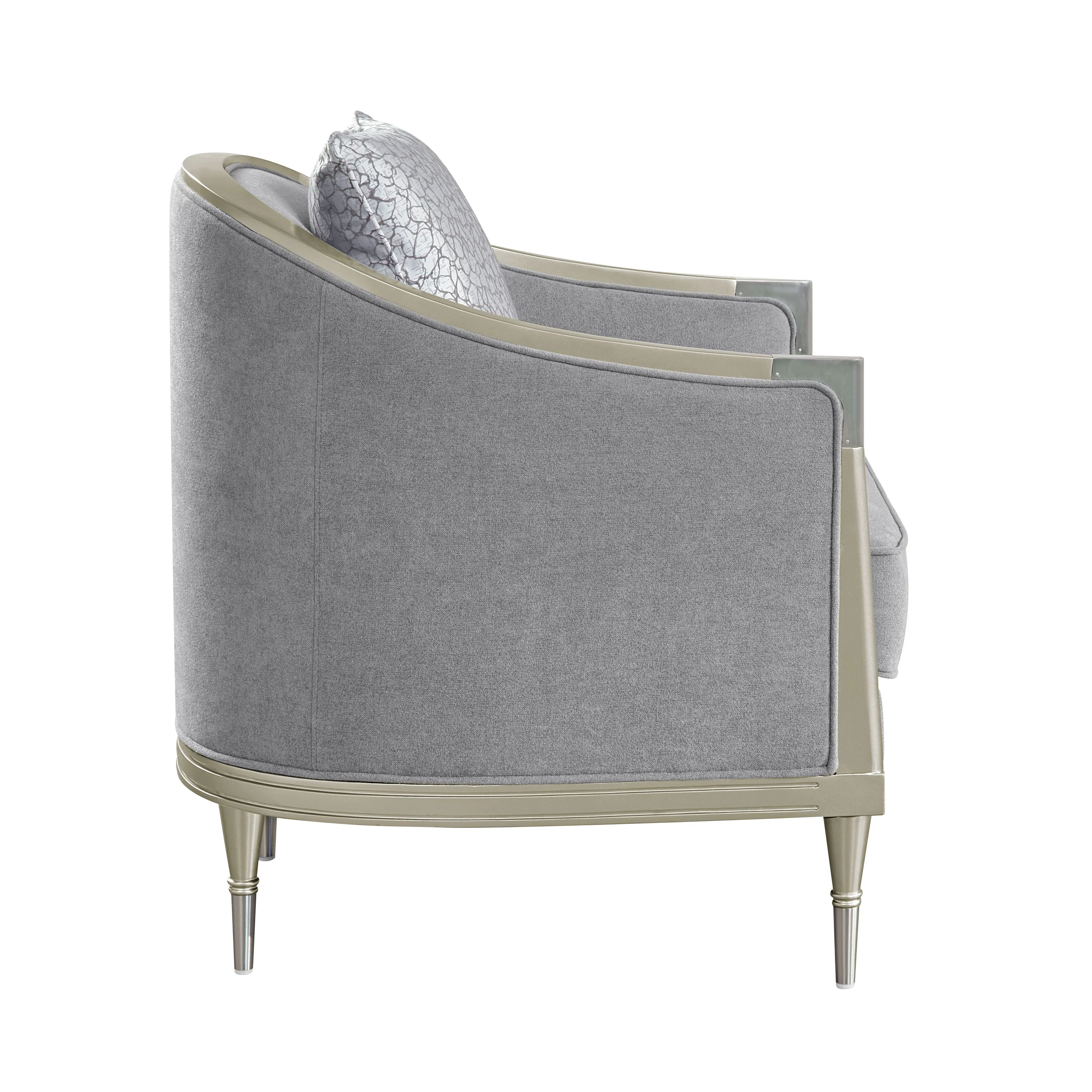 Fernando Gray Chenille & Champagne Accent Chair with Pillow - Image 5