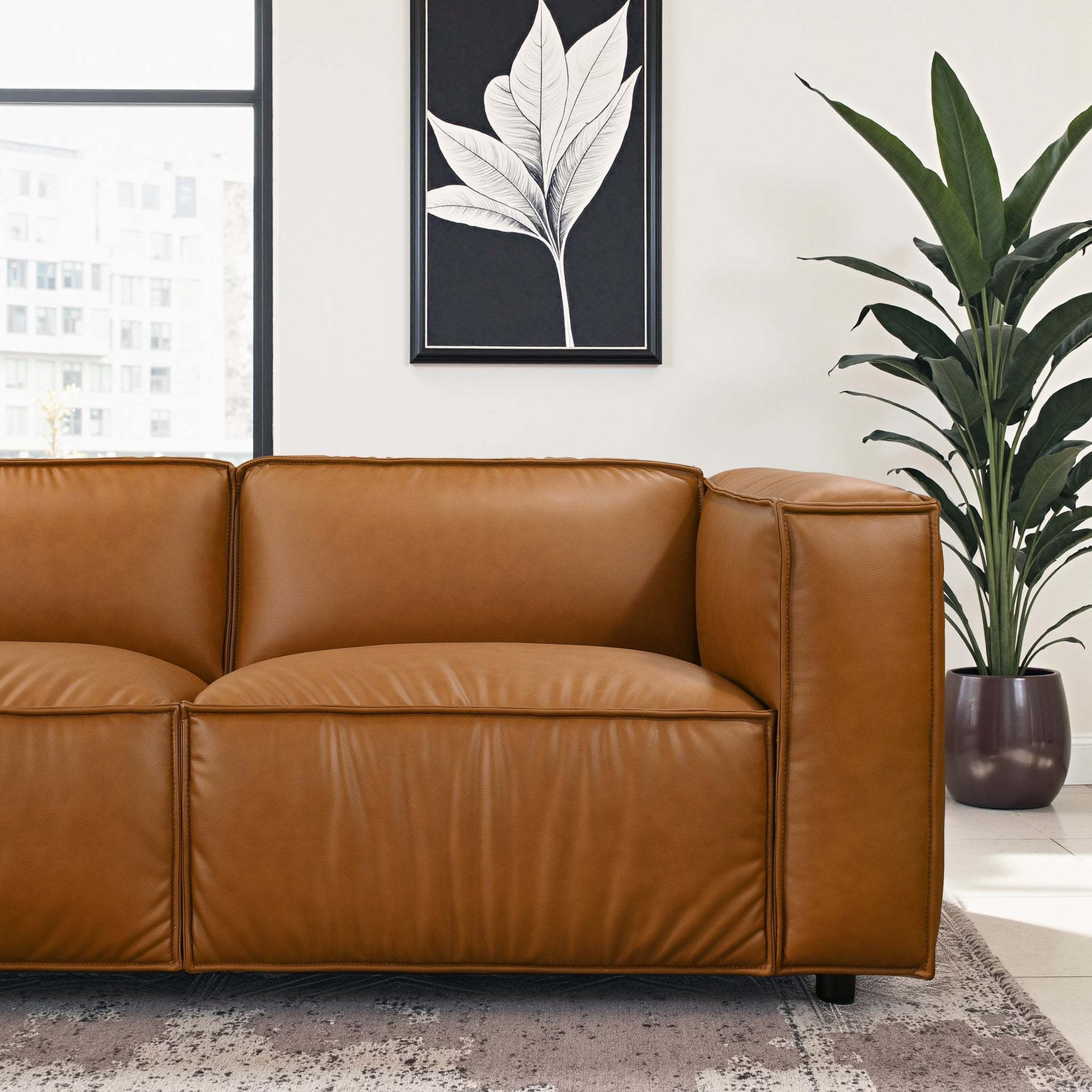 Findlay Mid Century Modern Vegan Leather Corner Sectional Sofa - Image 4