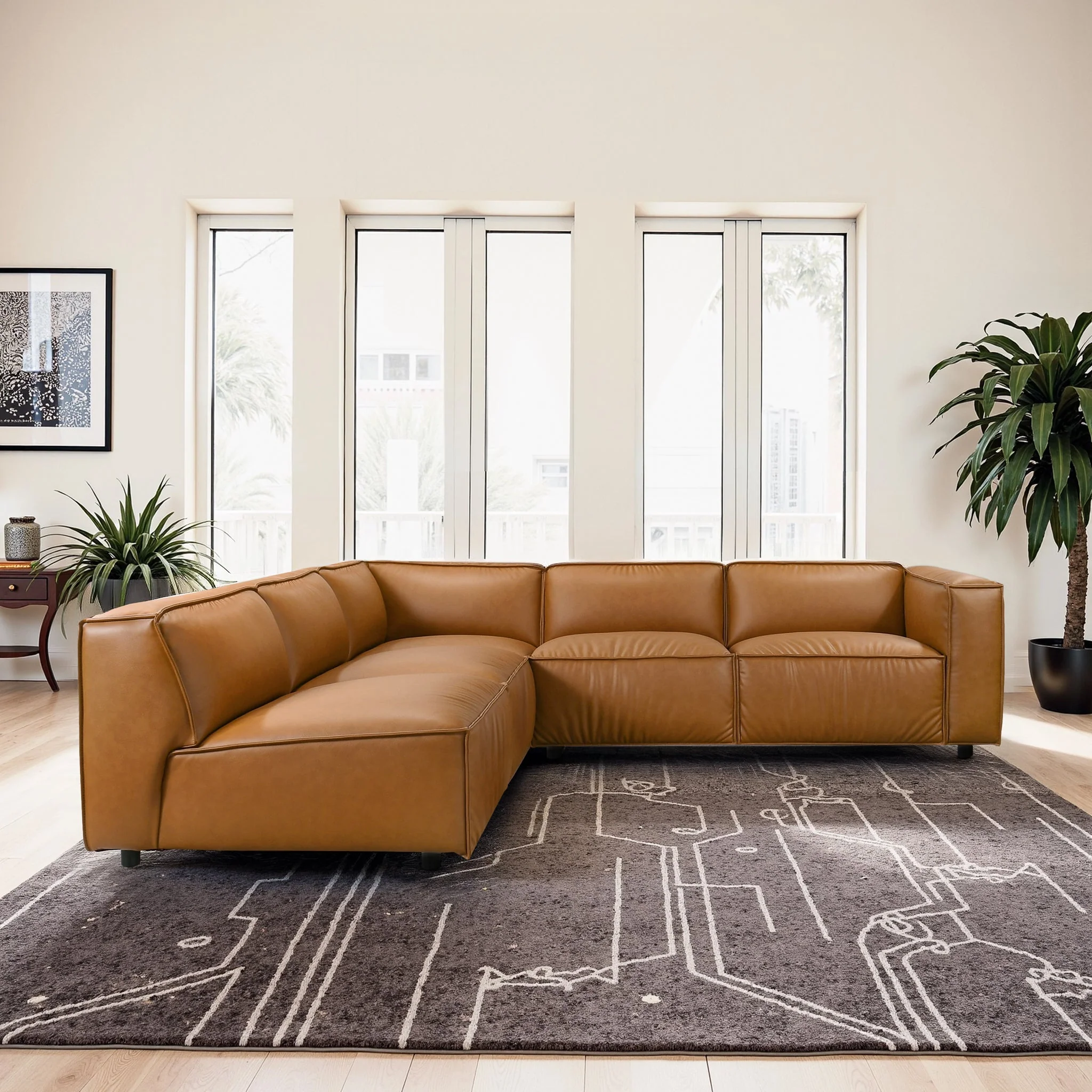 Findlay Mid Century Modern Vegan Leather Corner Sectional Sofa - Image 6