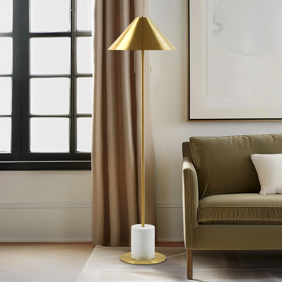 Floor lamp with Faux Marble Base and Pull Chain Switch - Image 7