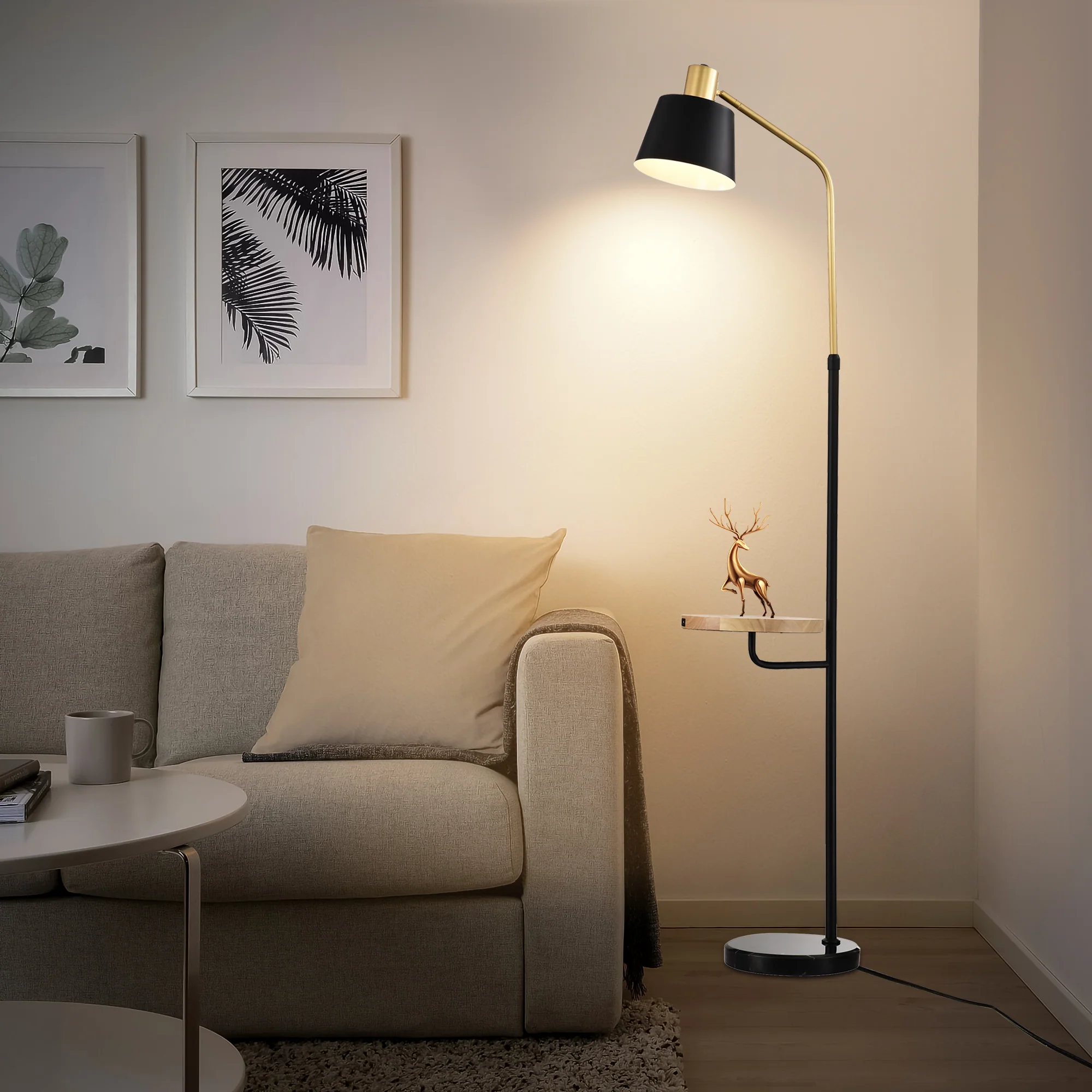 Floor Lamp with Wood Table and Built-in USB Charging Port - Image 3