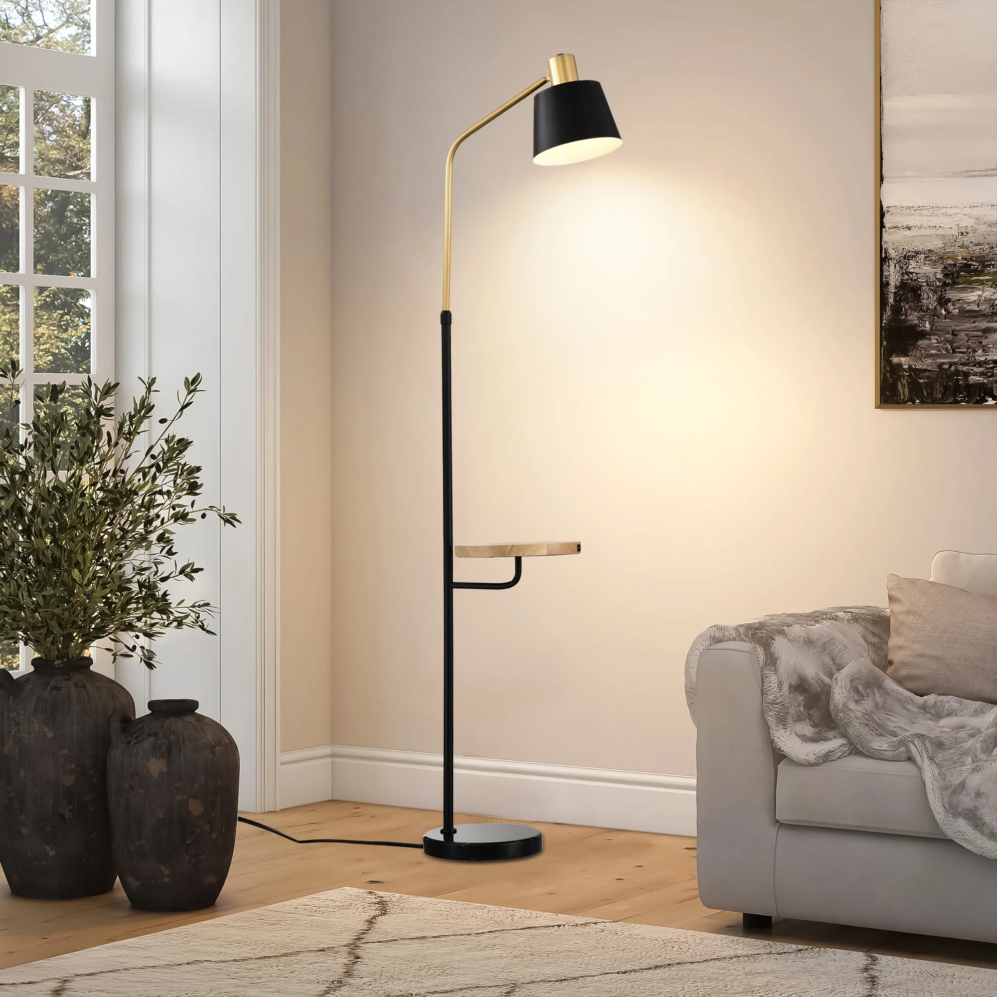 Floor Lamp with Wood Table and Built-in USB Charging Port - Image 6