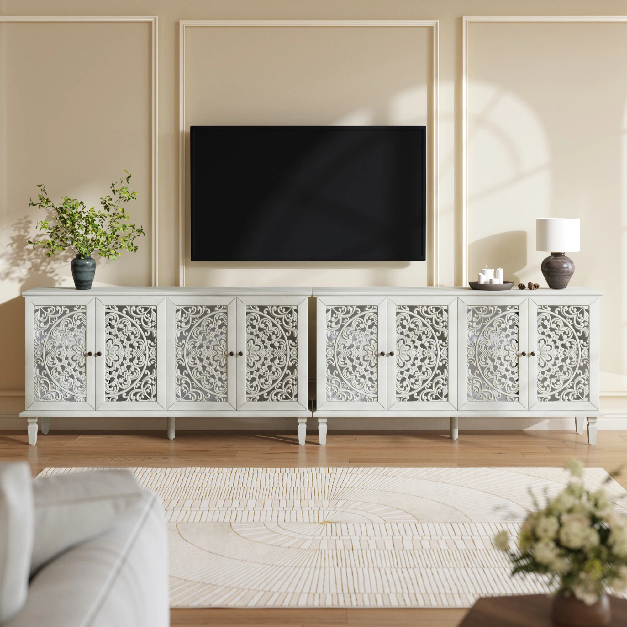 Floral Carvings Buffet Storage Cabinet - Image 6