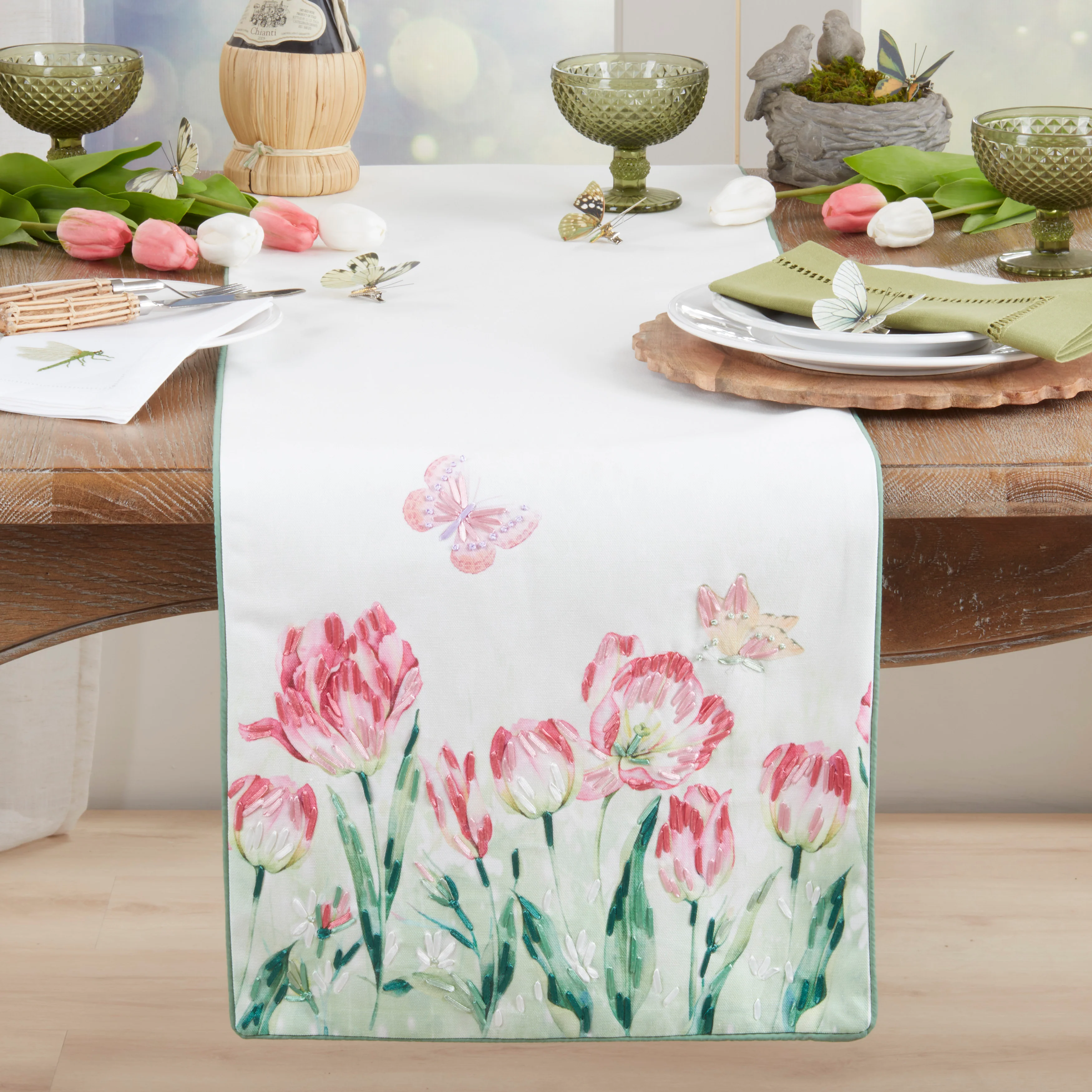 Floral Tulip & Butterfly Table Runner - Image 2