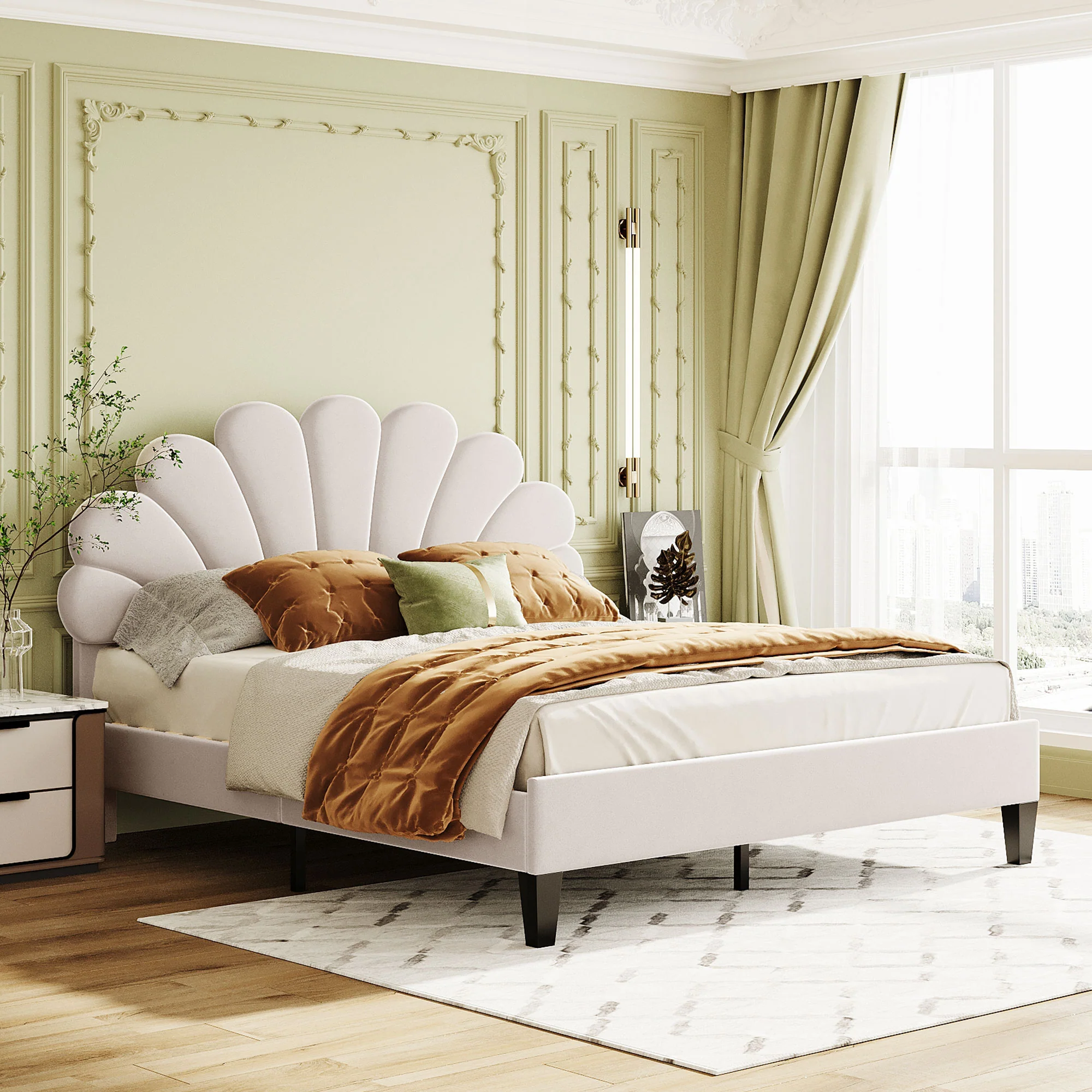 Flower Pattern Velvet Upholstered Bed - Image 2