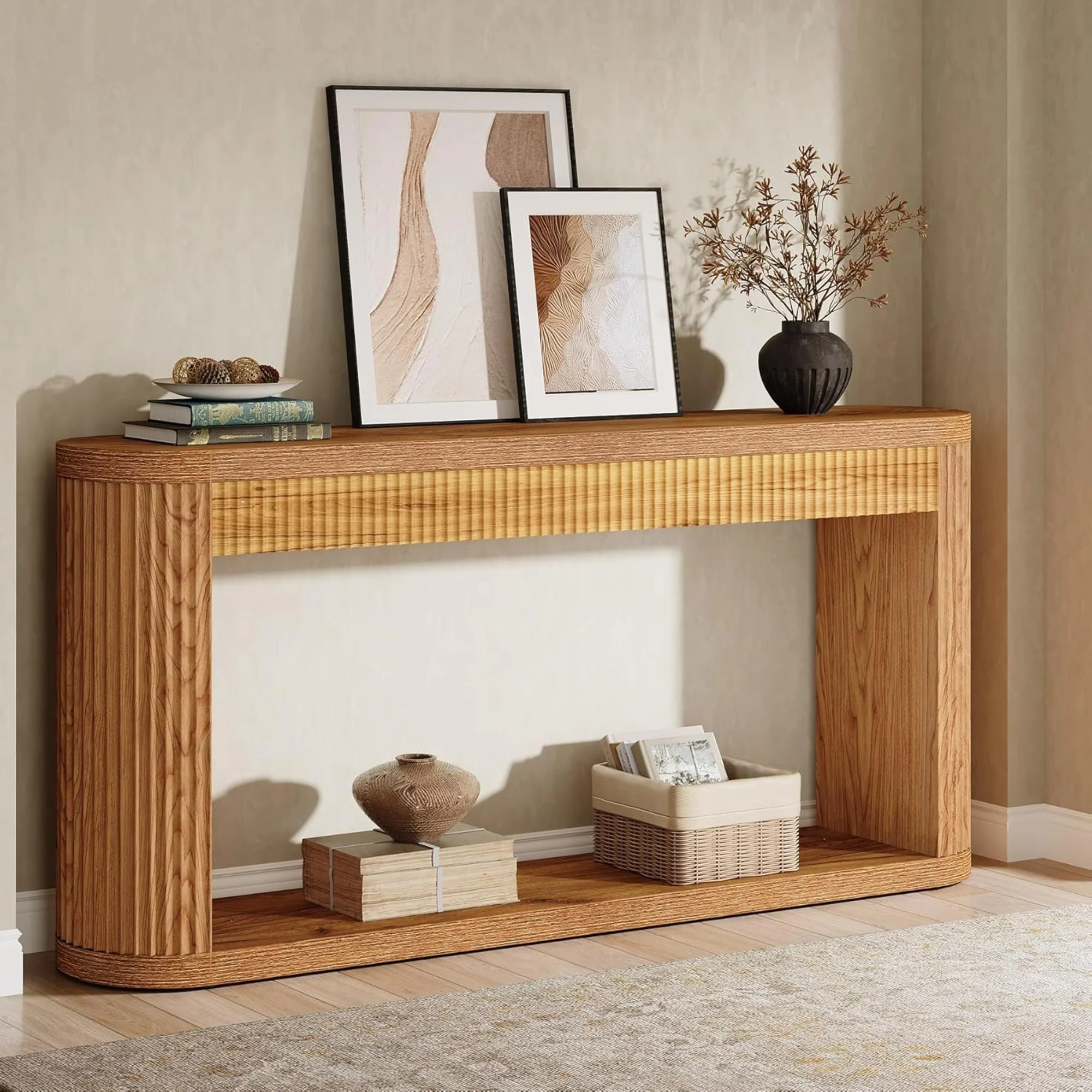 Fluted Console Table with Open Storage Shelf - Image 10