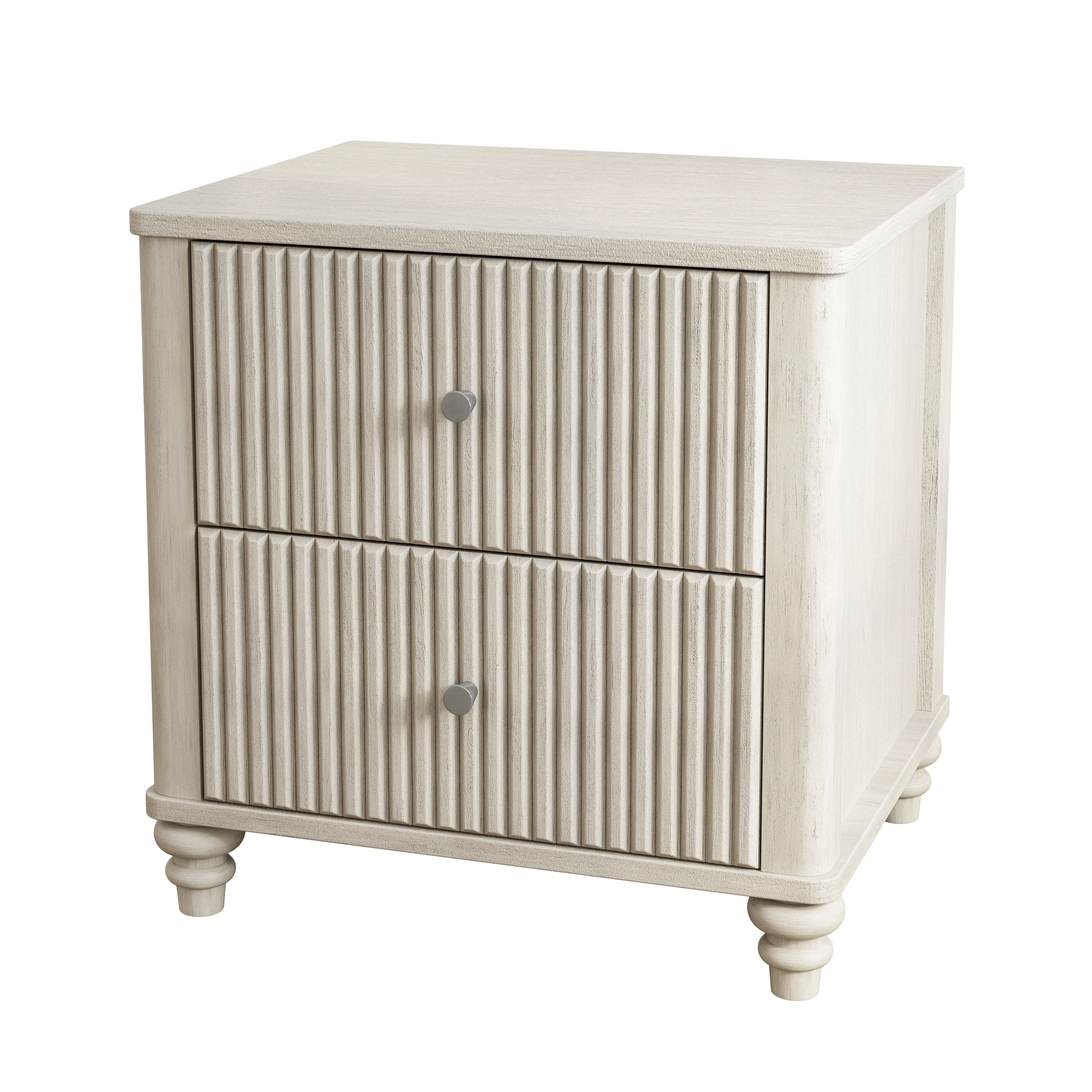 Fluted Nightstand with 3 Drawers