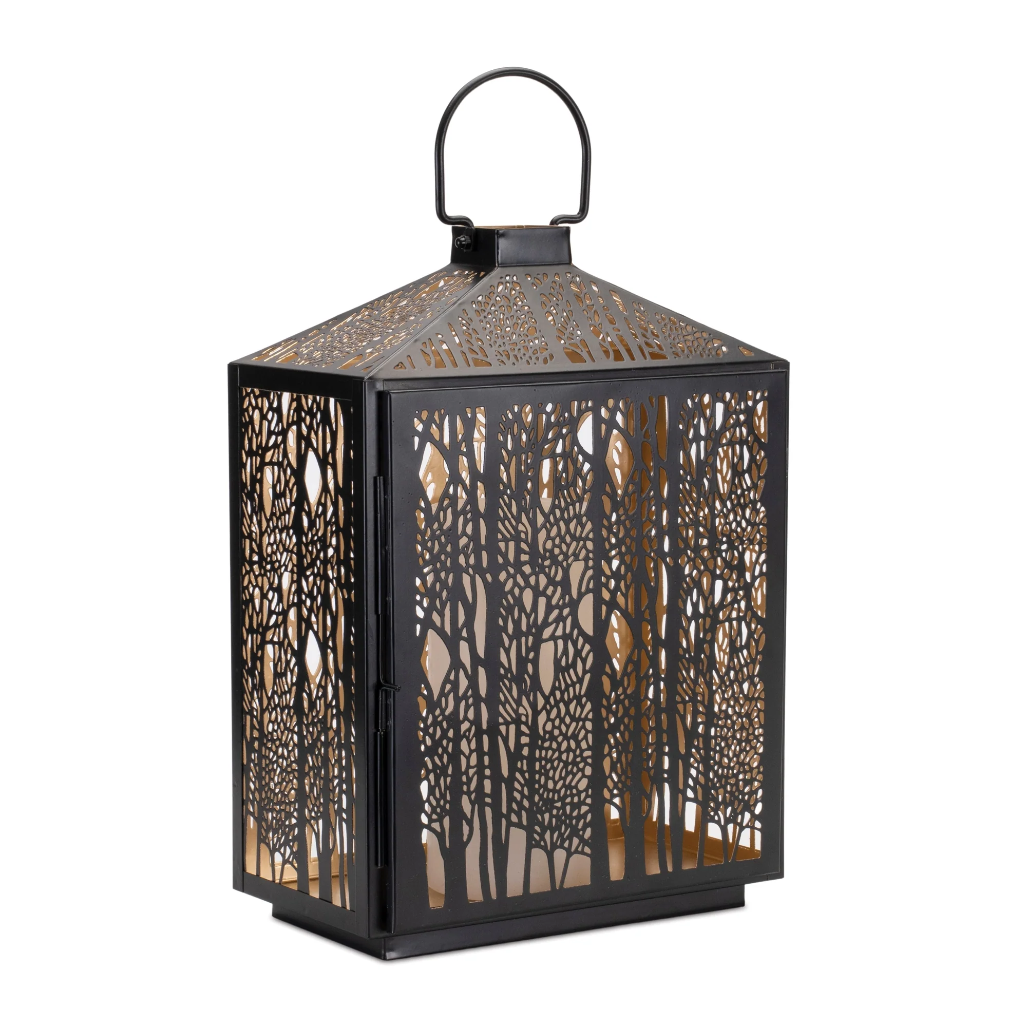 Forest Cut Metal Lantern with Gold Accent - Image 4