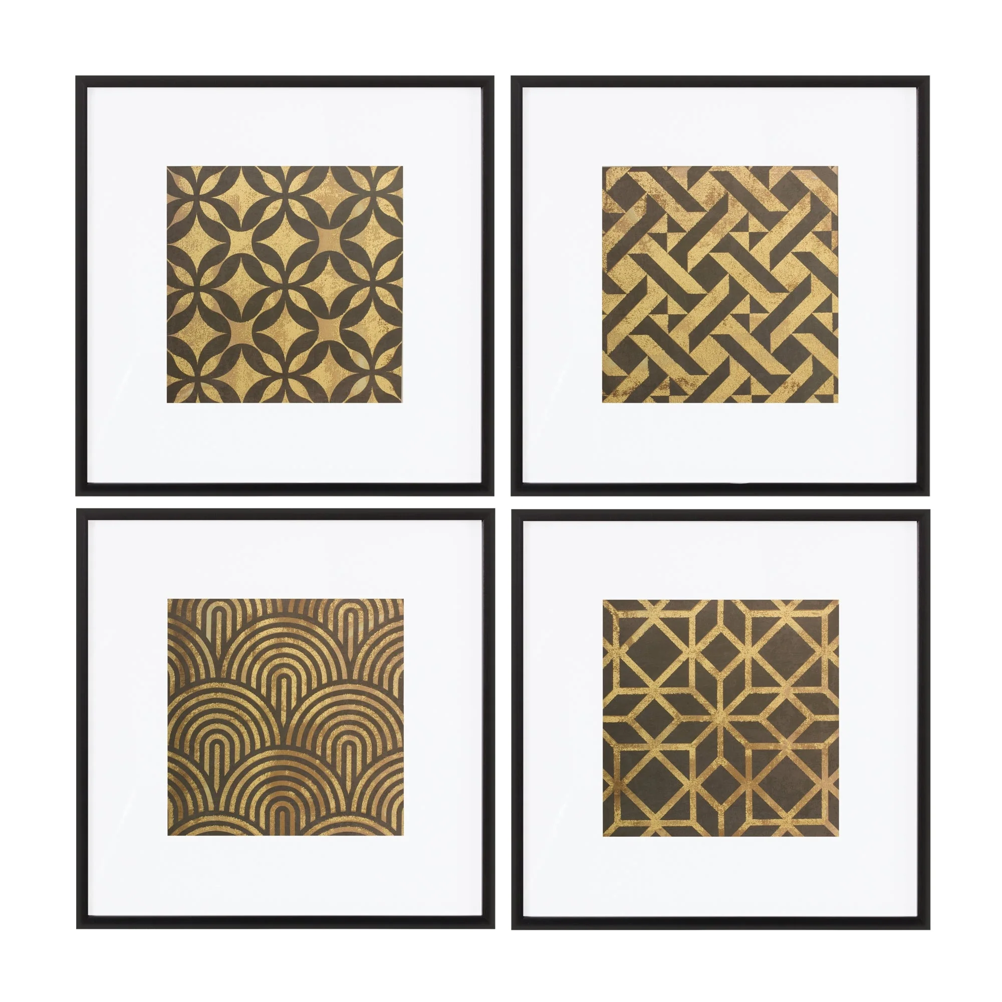 Framed Art Deco Geometric Print, Set of 4