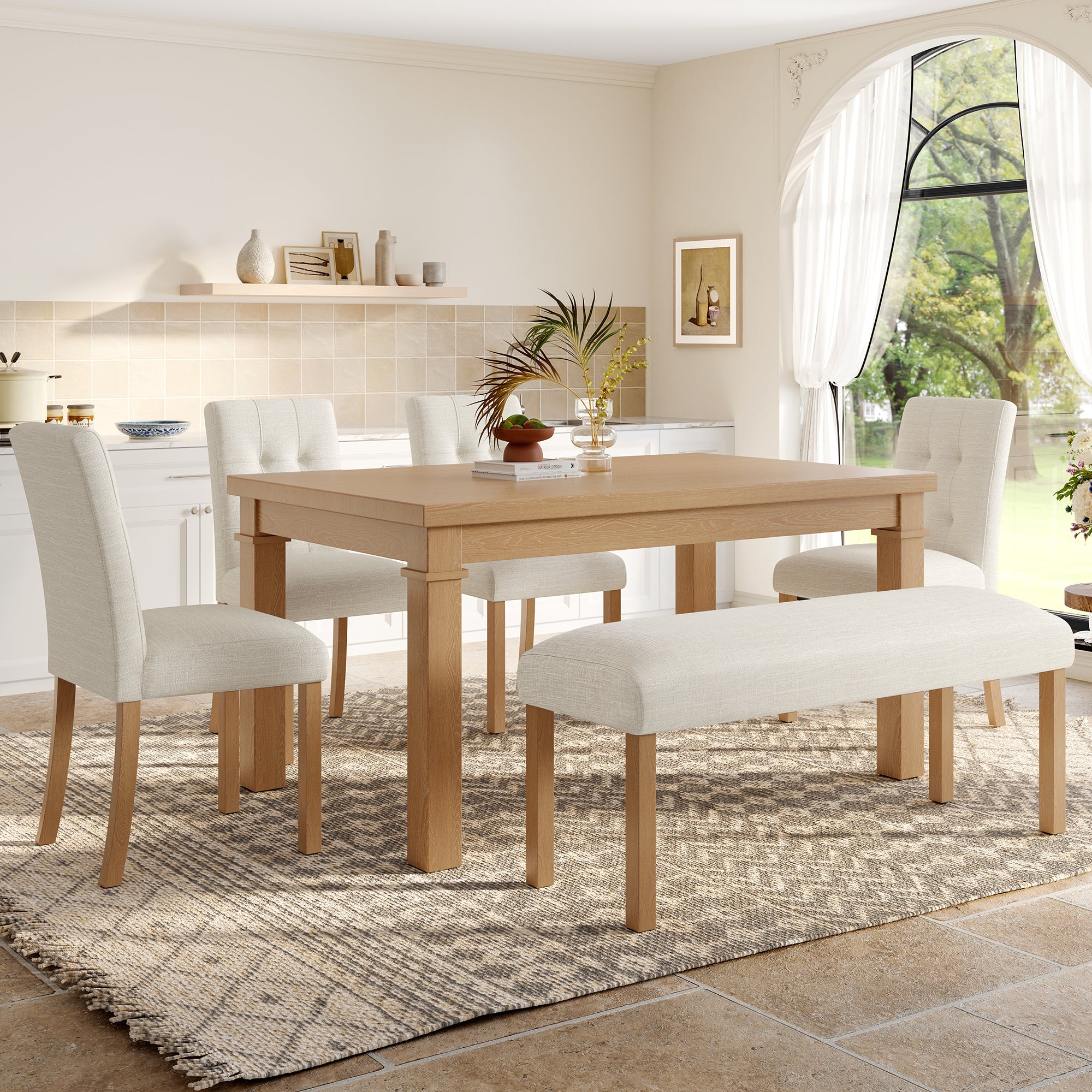 Franklin Modern 6-Piece Dining Set with 4 Upholstered Chairs & Bench - Image 37
