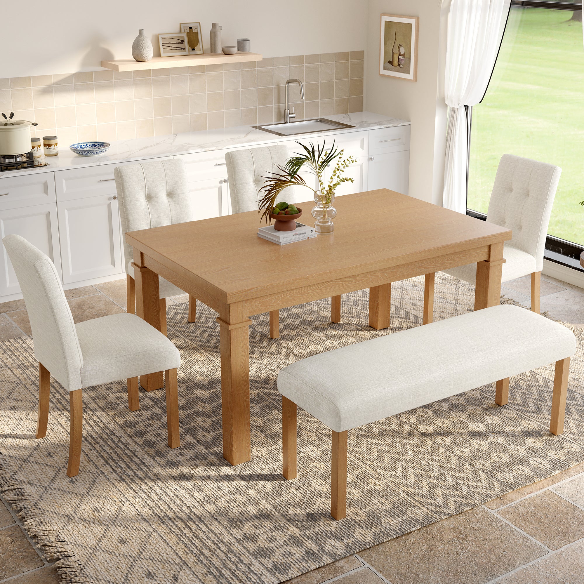 Franklin Modern 6-Piece Dining Set with 4 Upholstered Chairs & Bench - Image 38