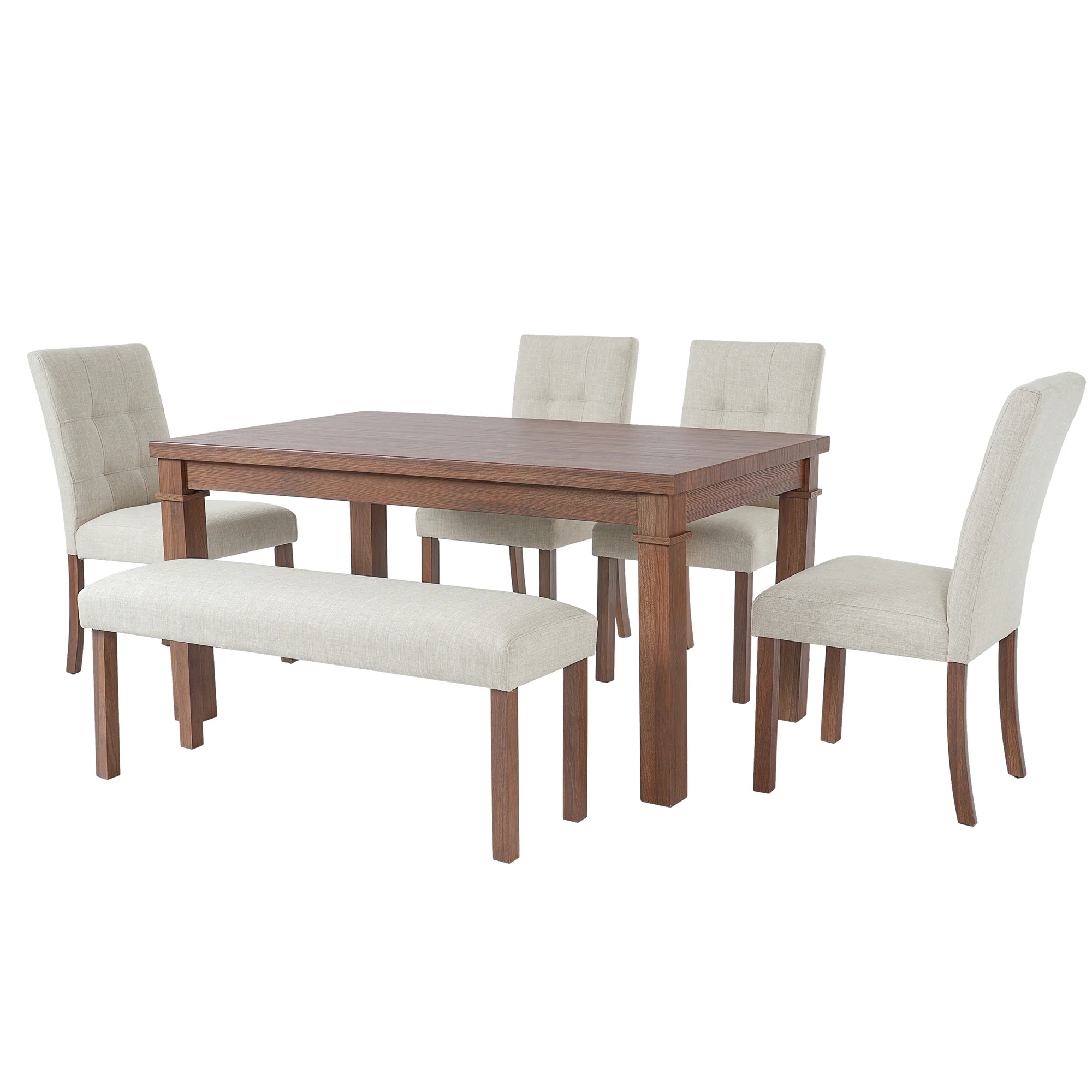 Franklin Modern 6-Piece Dining Set with 4 Upholstered Chairs & Bench - Image 73