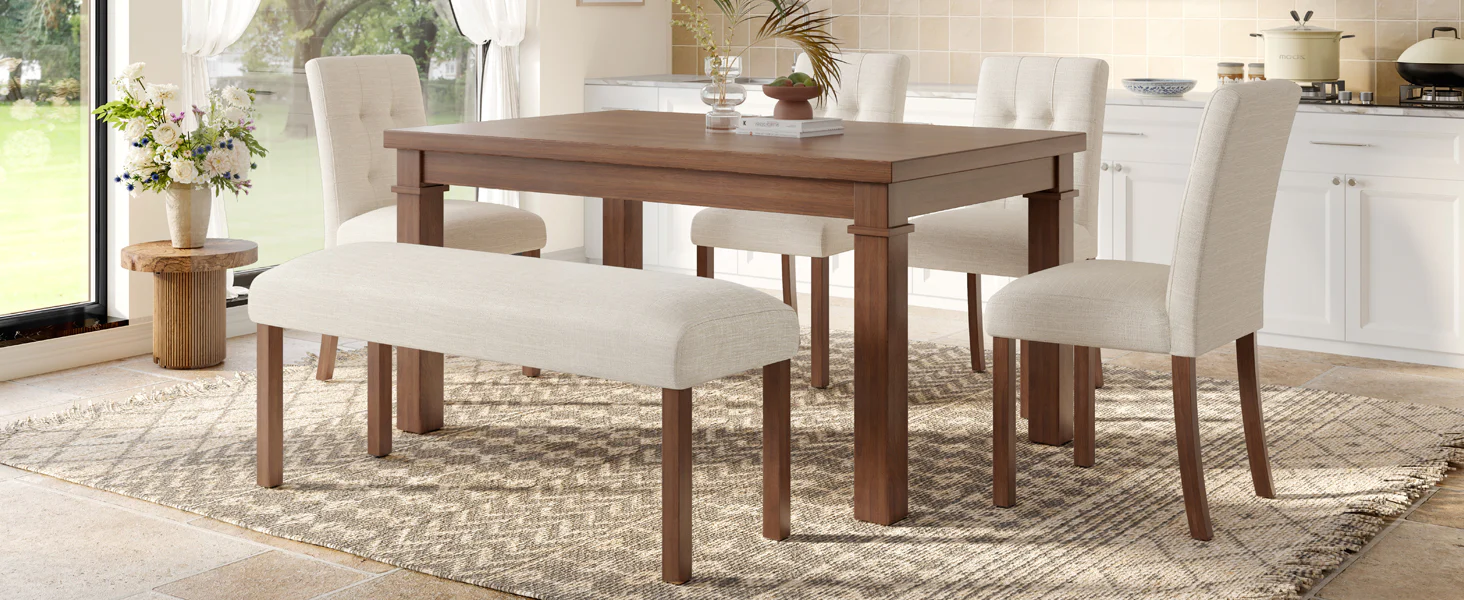Franklin Modern 6-Piece Dining Set with 4 Upholstered Chairs & Bench - Image 90