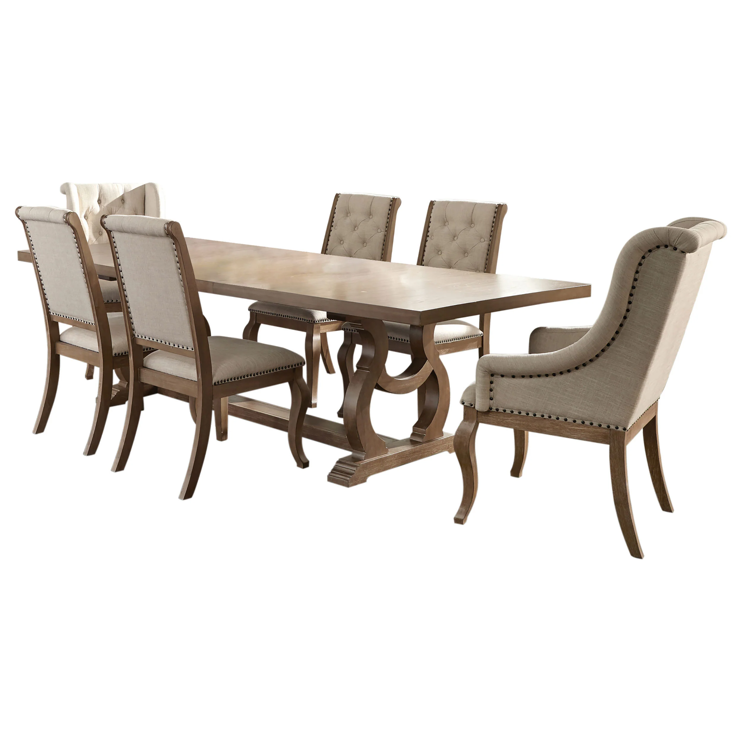Fremont Barley Brown and Cream Dining Set with Upholstered Dining Chairs - Image 2