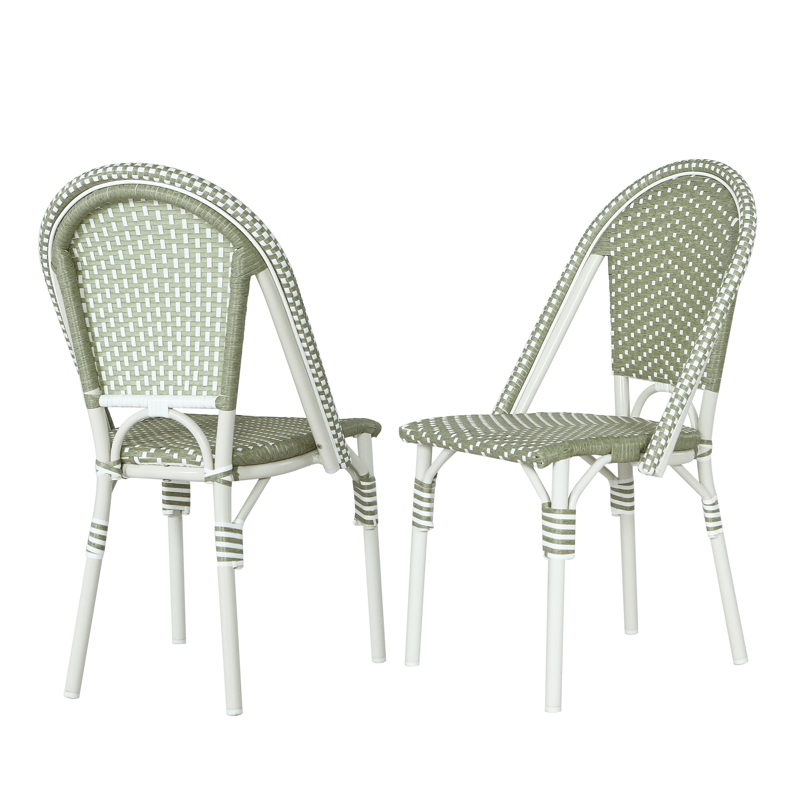 French Bistro Outdoor Dining Chairs, Set of 2 Green & White