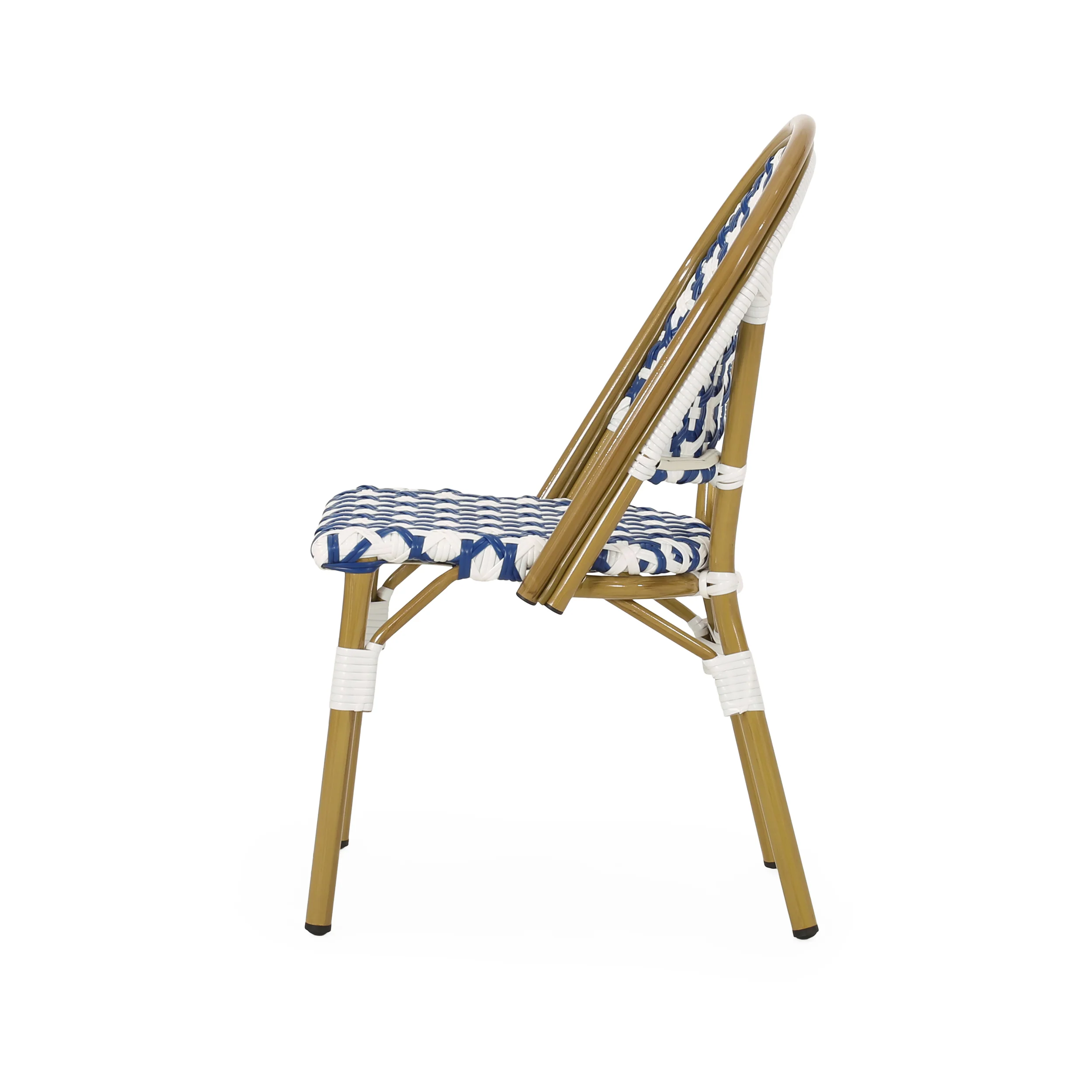 French Bistro Outdoor Dining Chairs, Set of 2 Navy & White - Image 8