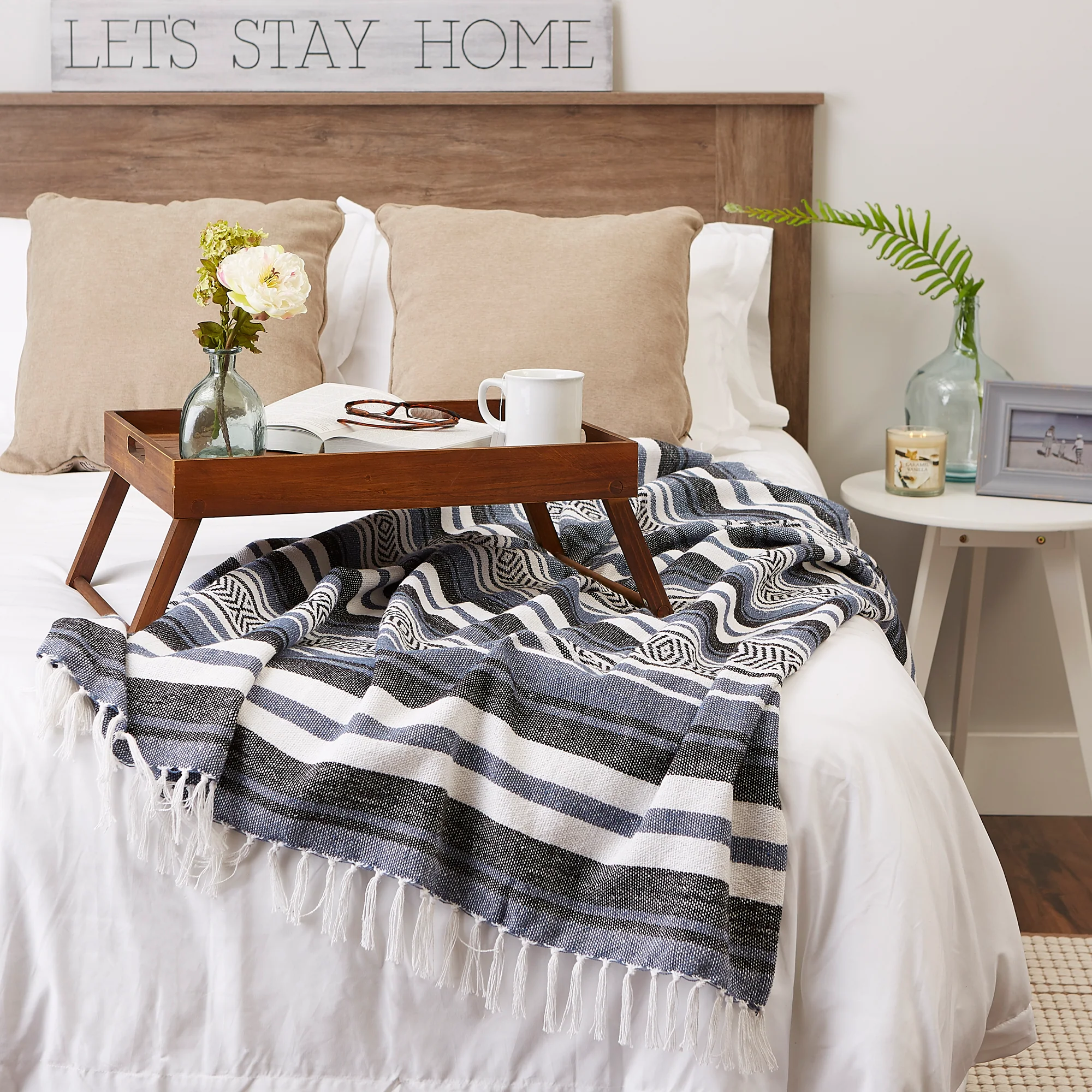 French Blue Farmhouse Stripe Throw - Image 6