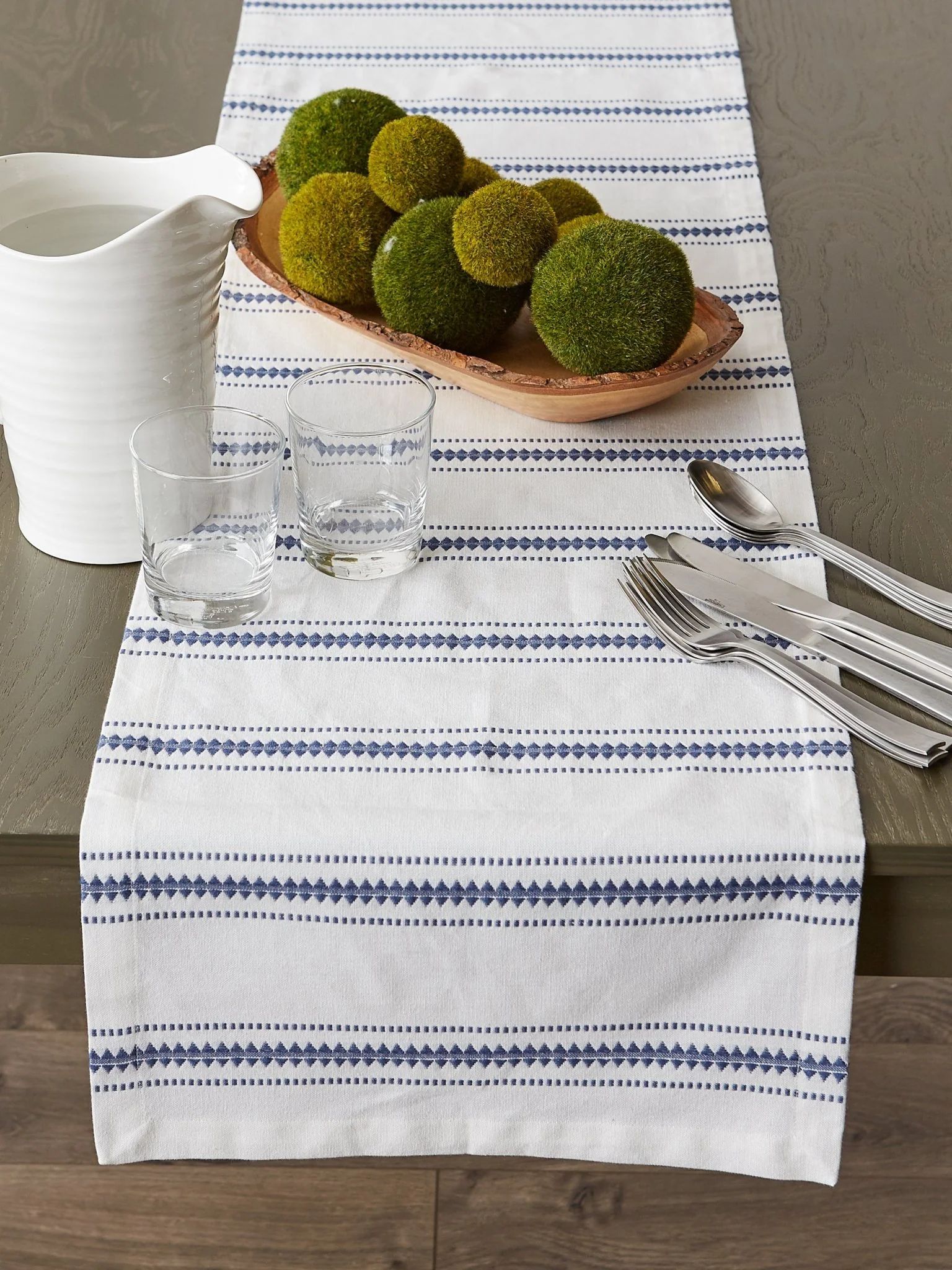 French Blue Zig Dobby Stripe Table Runner 14X108 - Image 5