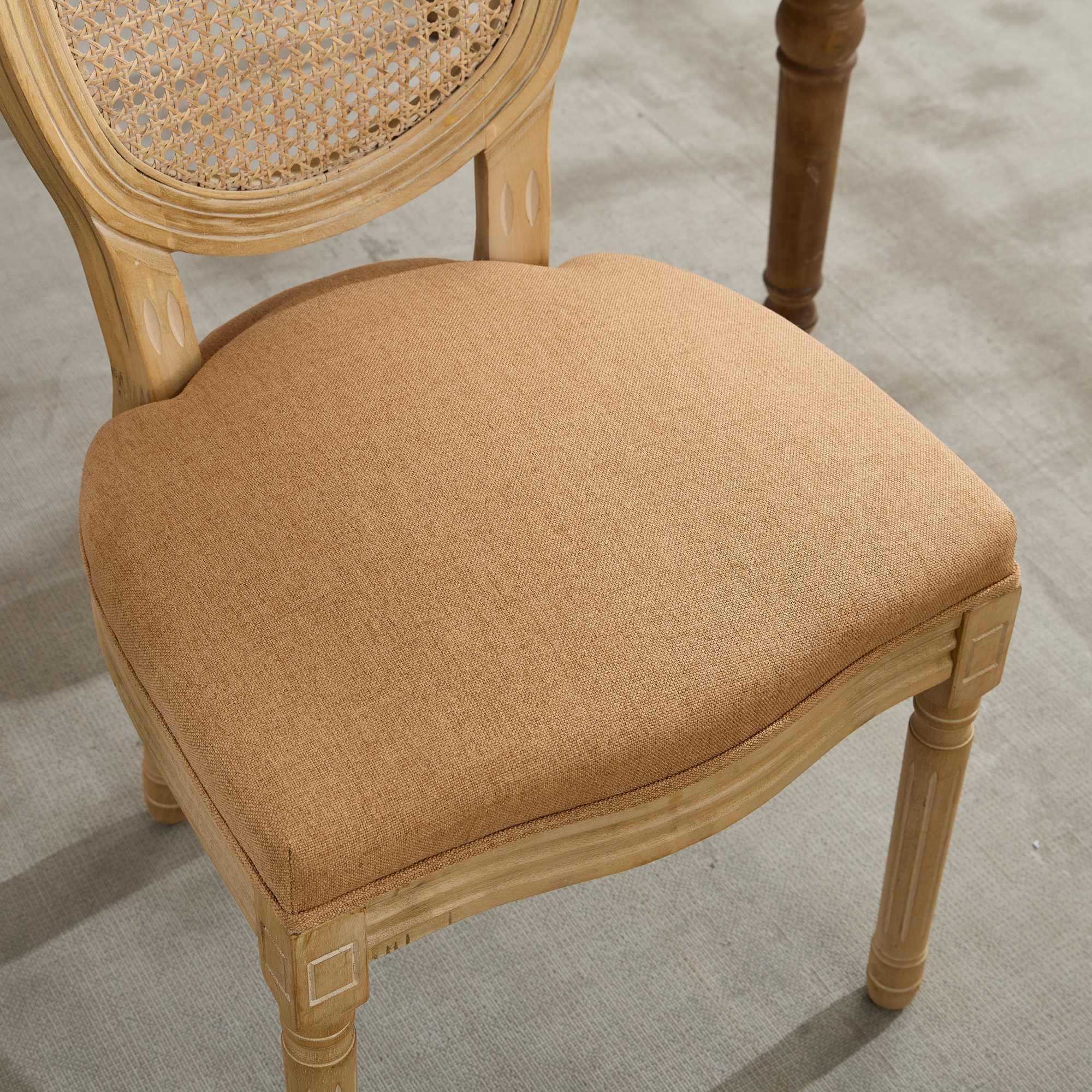 French Country Dining Chairs with Round Rattan Backrest, Set of 2 - Image 11