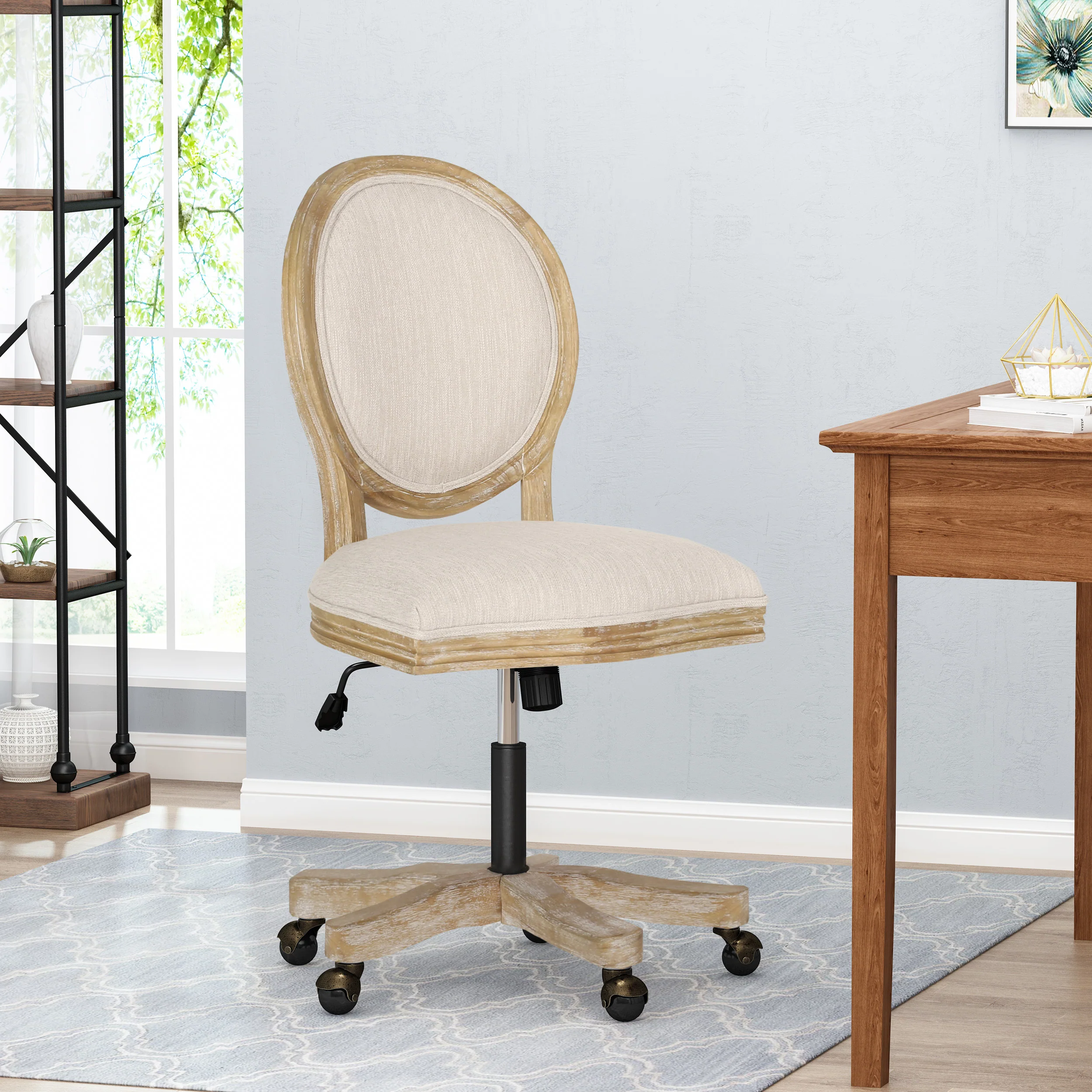 French Country Oval Back Swivel & Lift Office Chair - Image 4