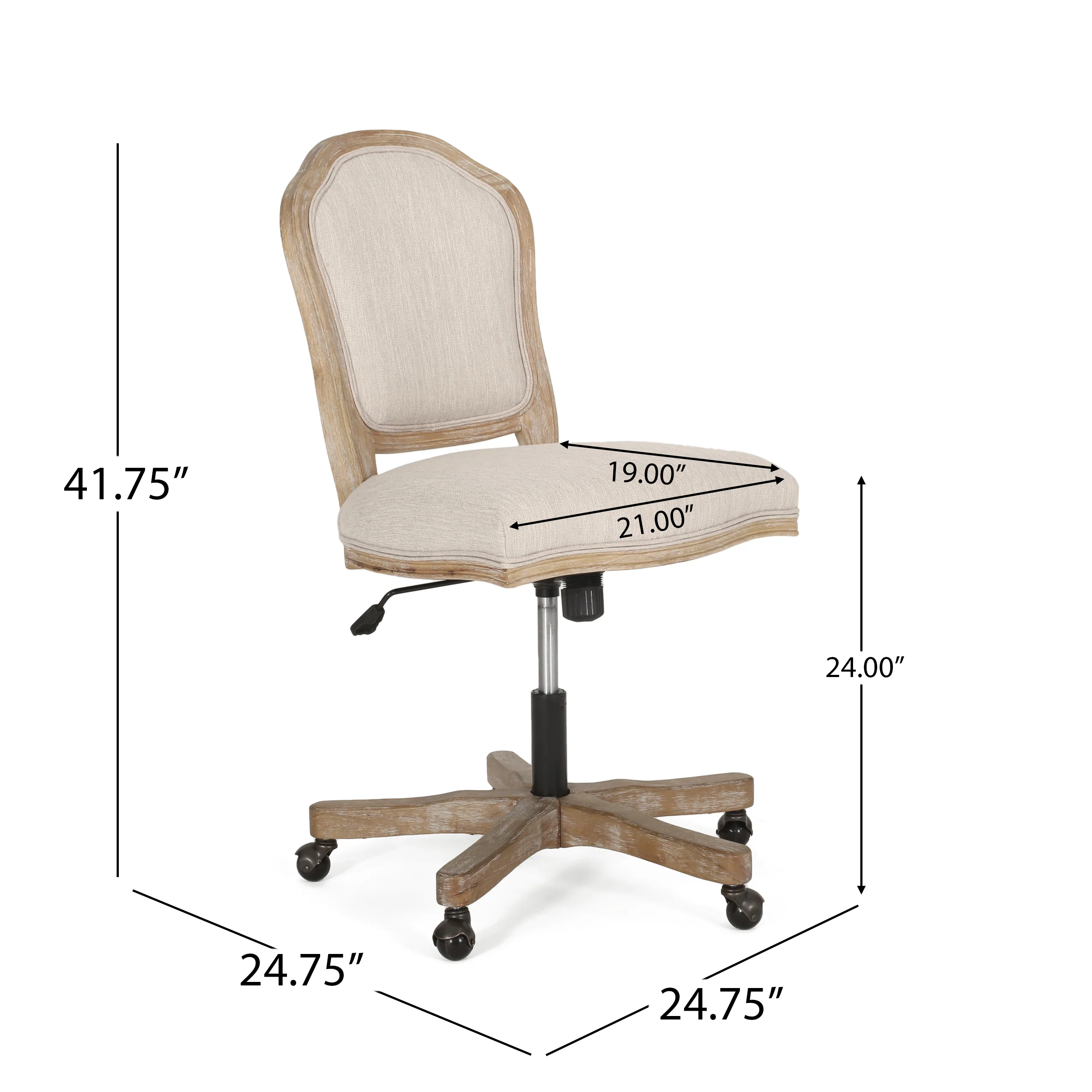 French Country Rounded Back Swivel & Lift Office Chair - Image 6