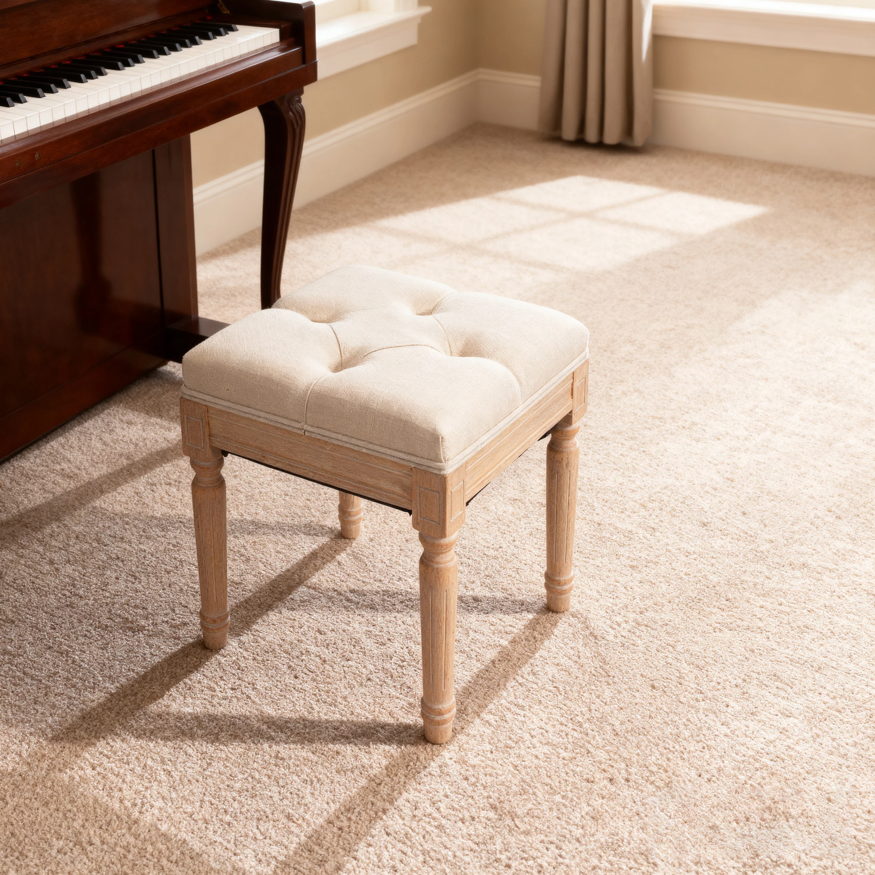 French Country Square Tufted Upholstered Stool - Image 10