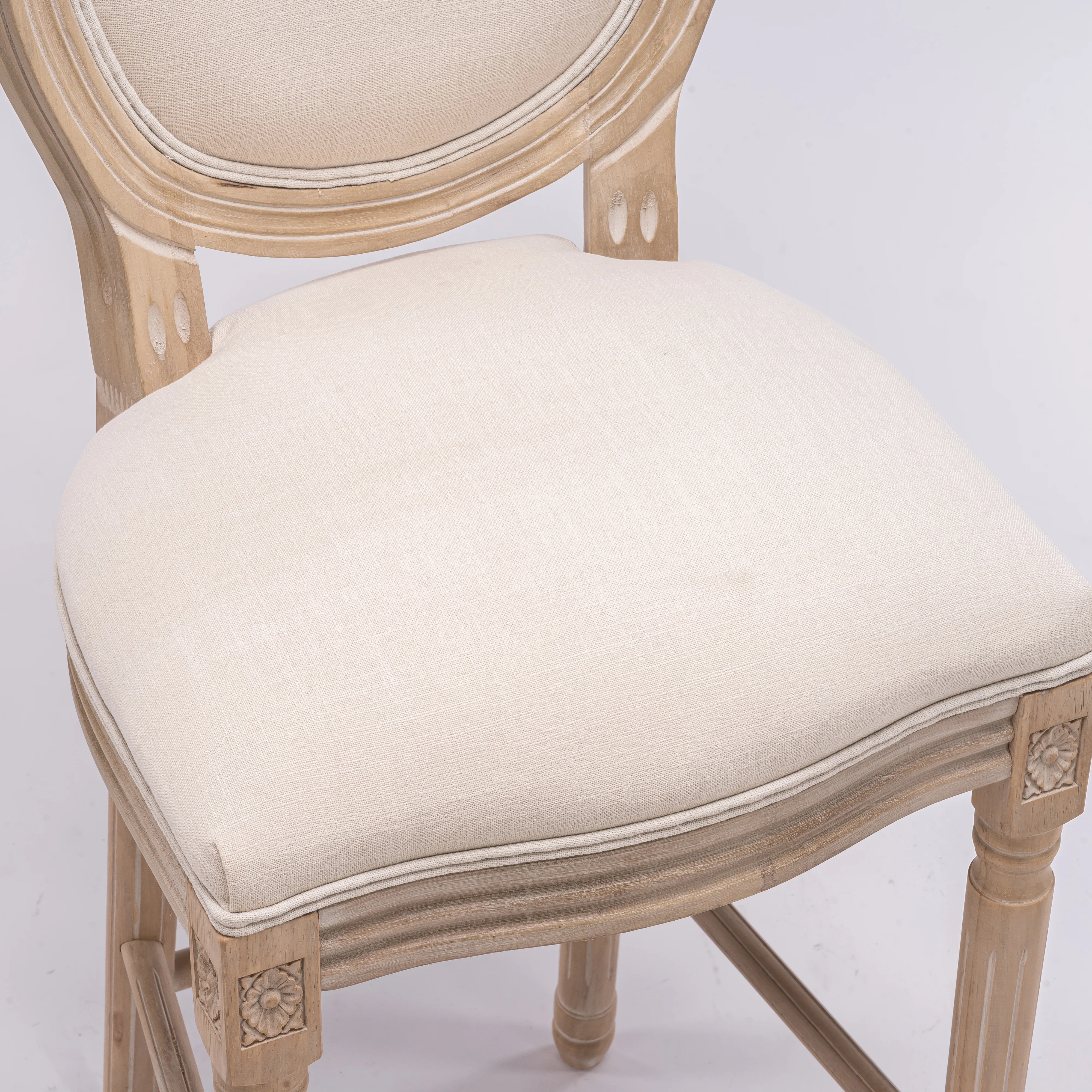 French Country Wooden Barstools With Upholstered Seating , Beige and Natural ,Set of 2 - Image 10