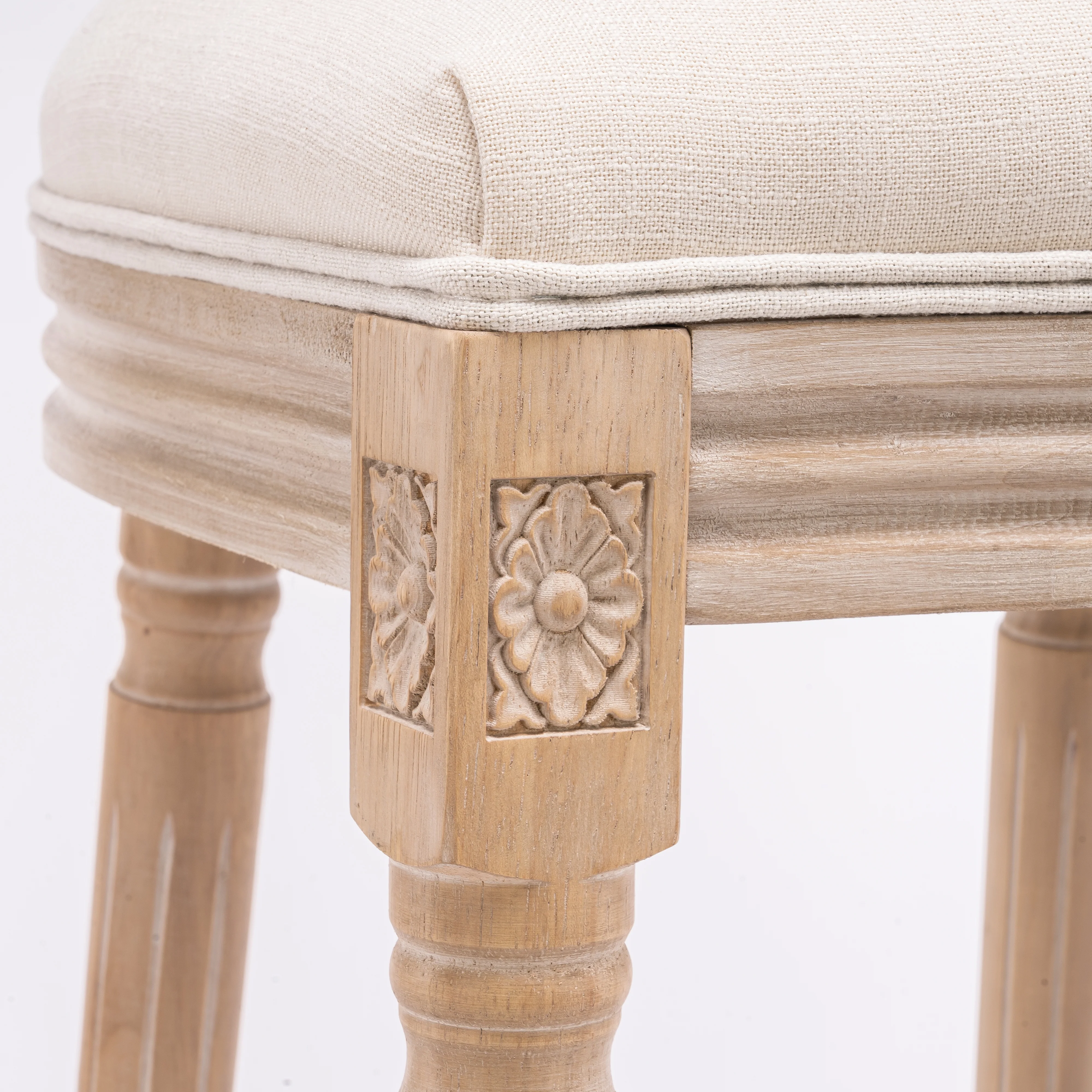 French Country Wooden Barstools With Upholstered Seating , Beige and Natural ,Set of 2 - Image 11