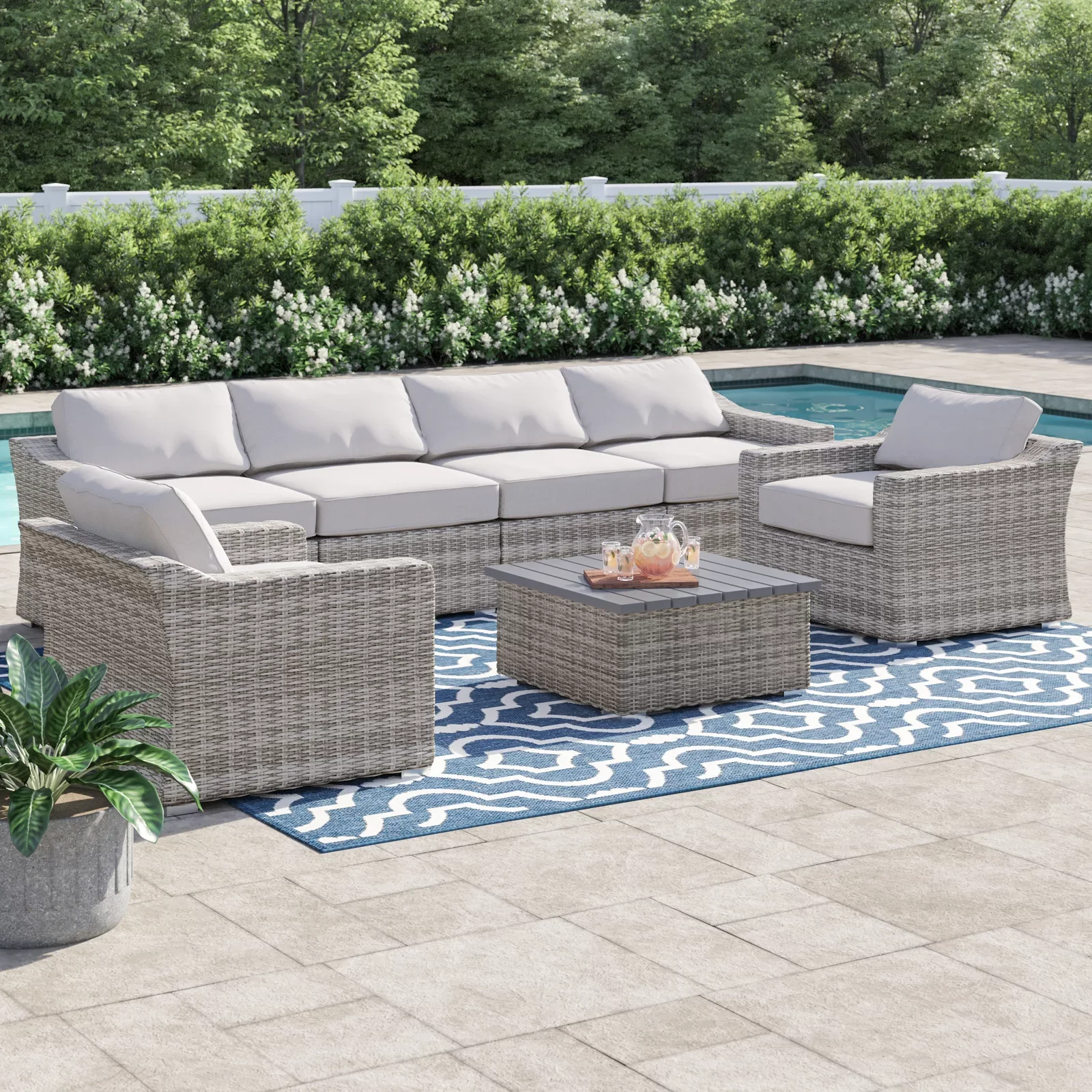 Fully Assembled 6-Person All-Weather Wicker Sectional Seating Set - Image 2