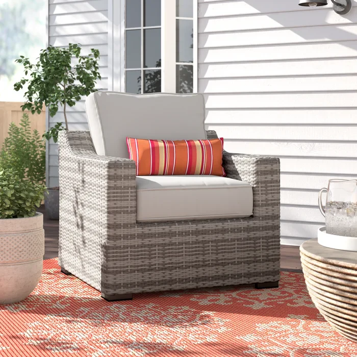 Sloped Arm All-Weather Wicker Patio Chair with Cushions - Image 2