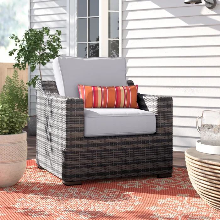 Sloped Arm All-Weather Wicker Patio Chair with Cushions - Image 8