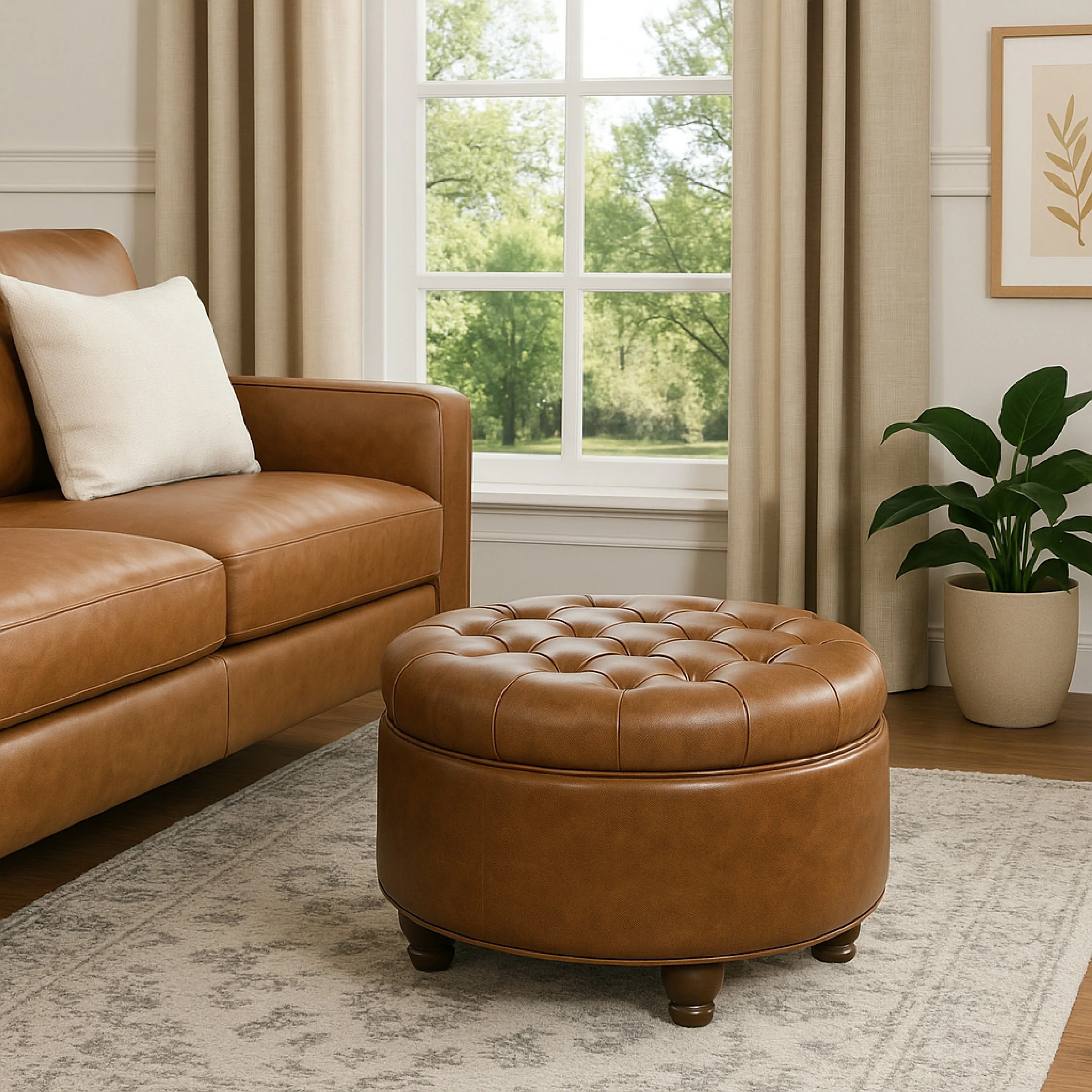 Gery Faux Leather Accent Storage Ottoman - Image 2