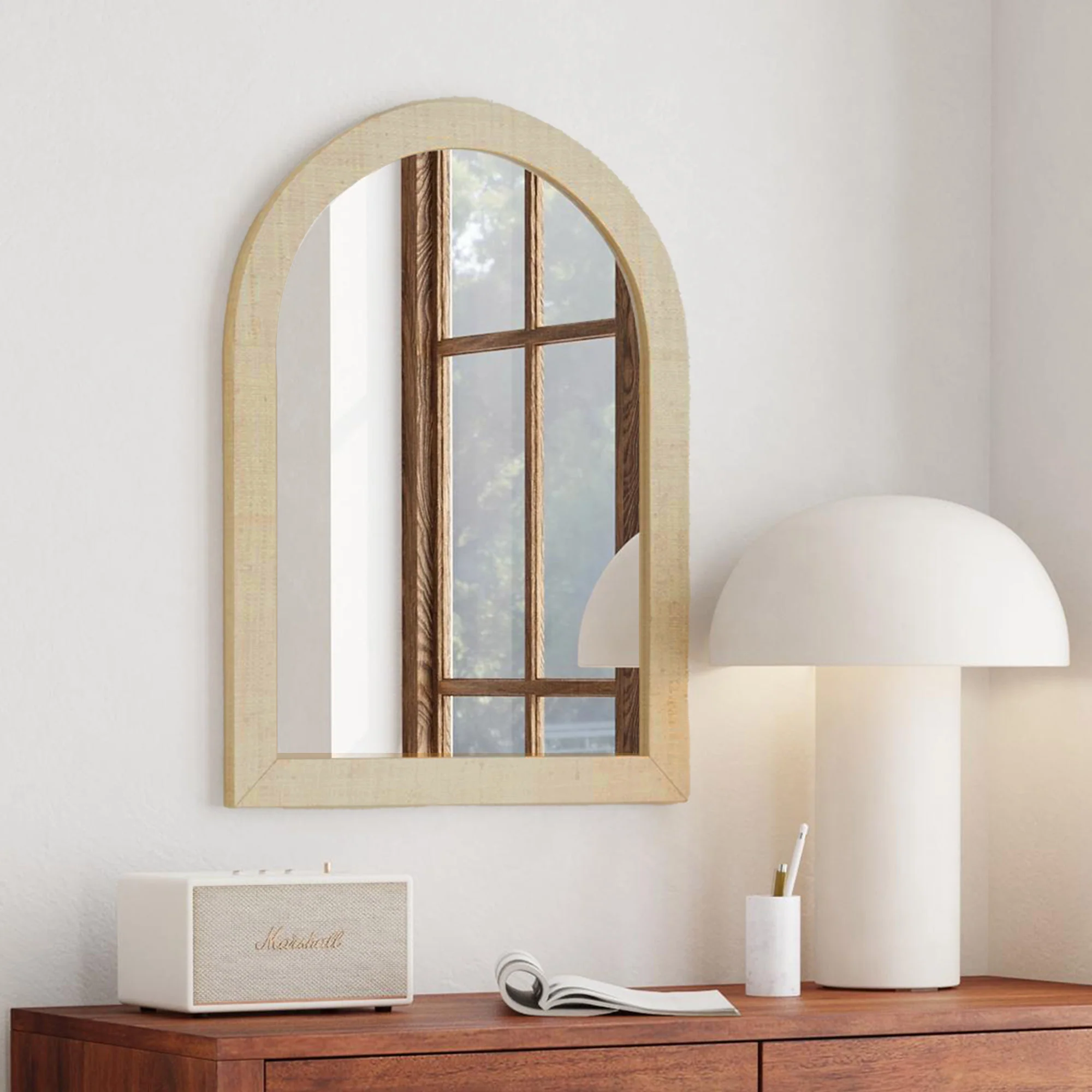 Gia Raffia Wrapped Arched Mirror - Image 2