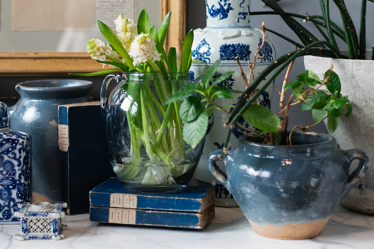 Glass Amphora Flower Vase, Denim Blue - Image 26