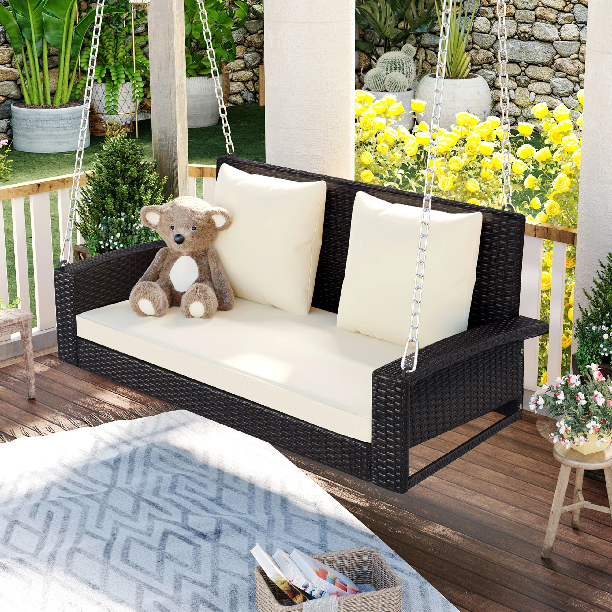 2-Person Wicker Hanging Porch Swing - Image 11