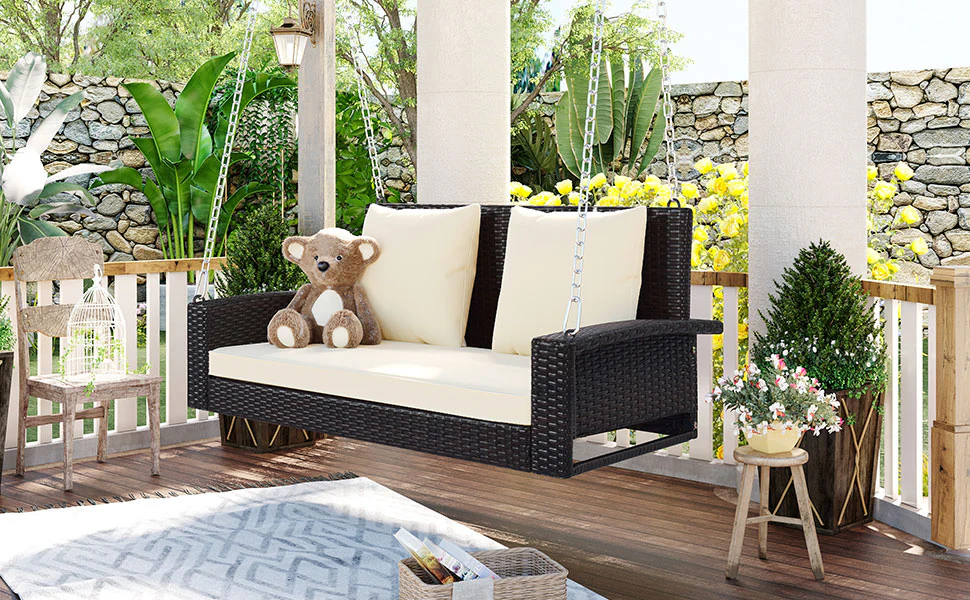 2-Person Wicker Hanging Porch Swing - Image 4