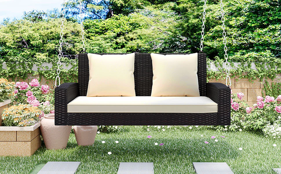 2-Person Wicker Hanging Porch Swing - Image 8