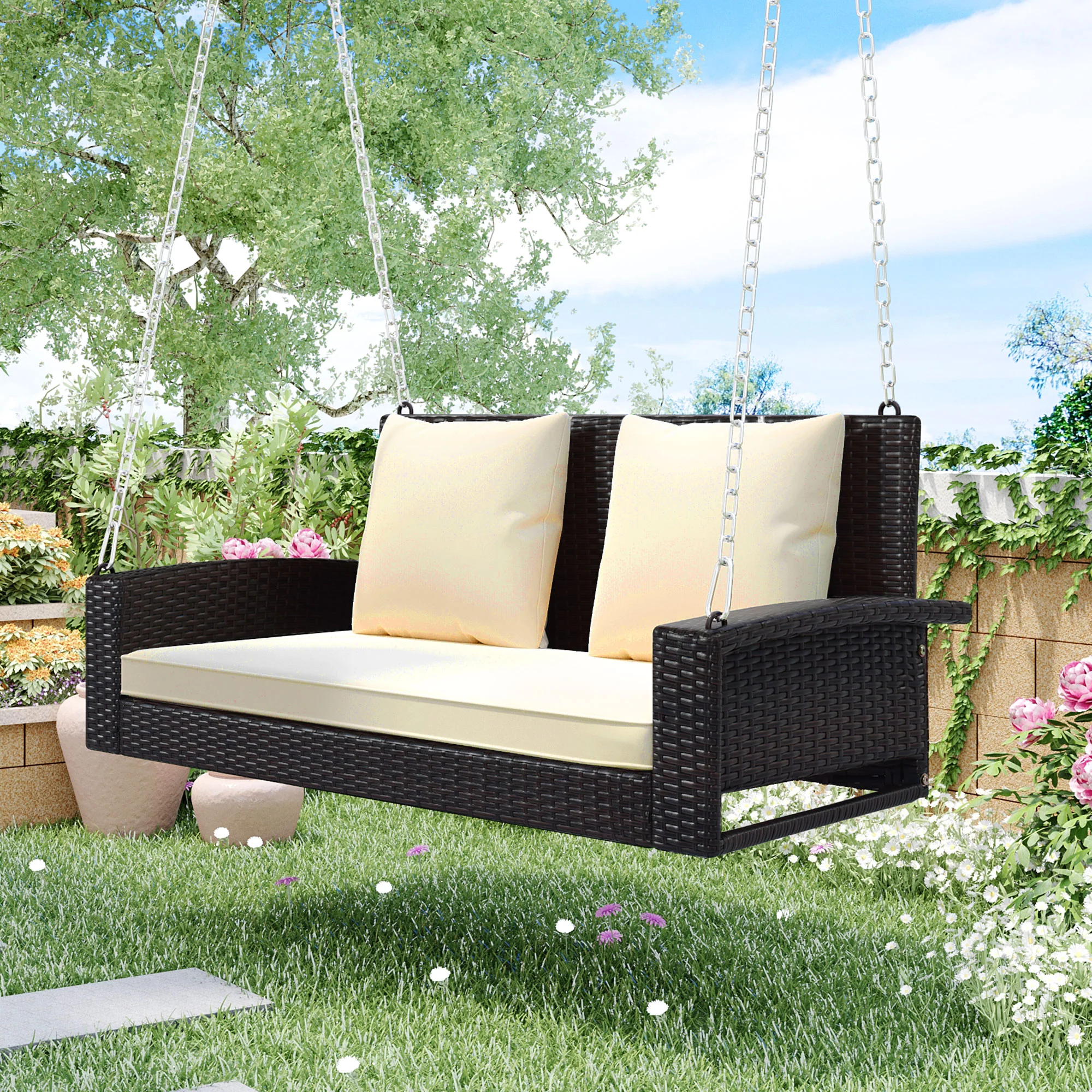 2-Person Wicker Hanging Porch Swing - Image 9