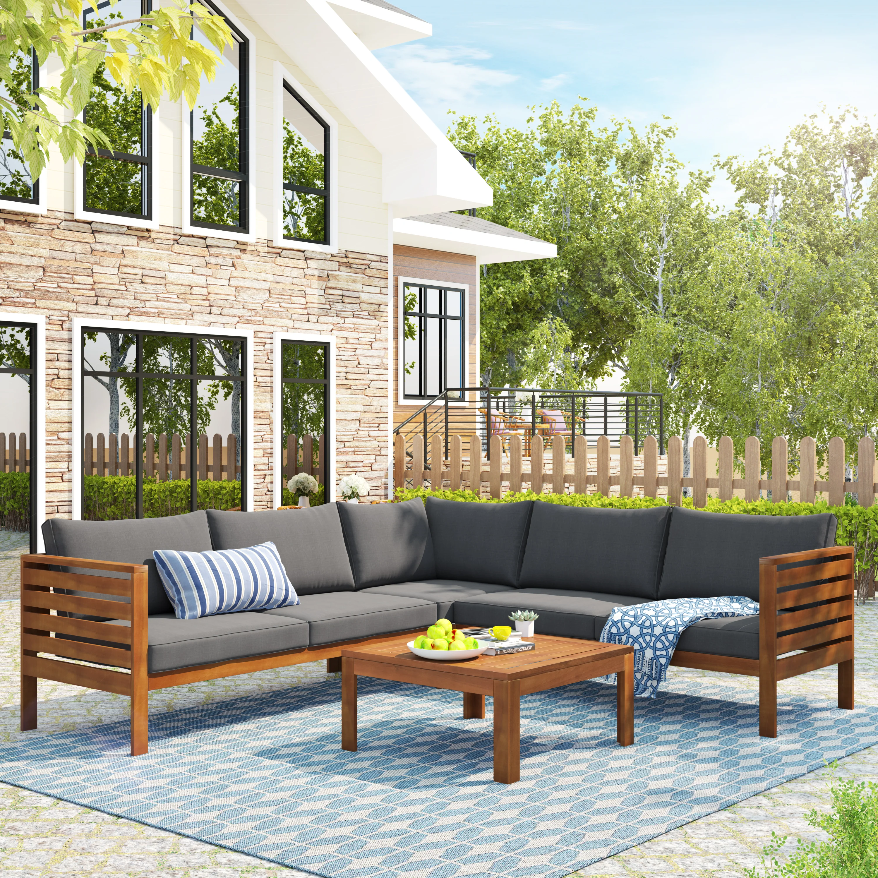 Acacia Wood Outdoor Sofa Seating Set - Image 3