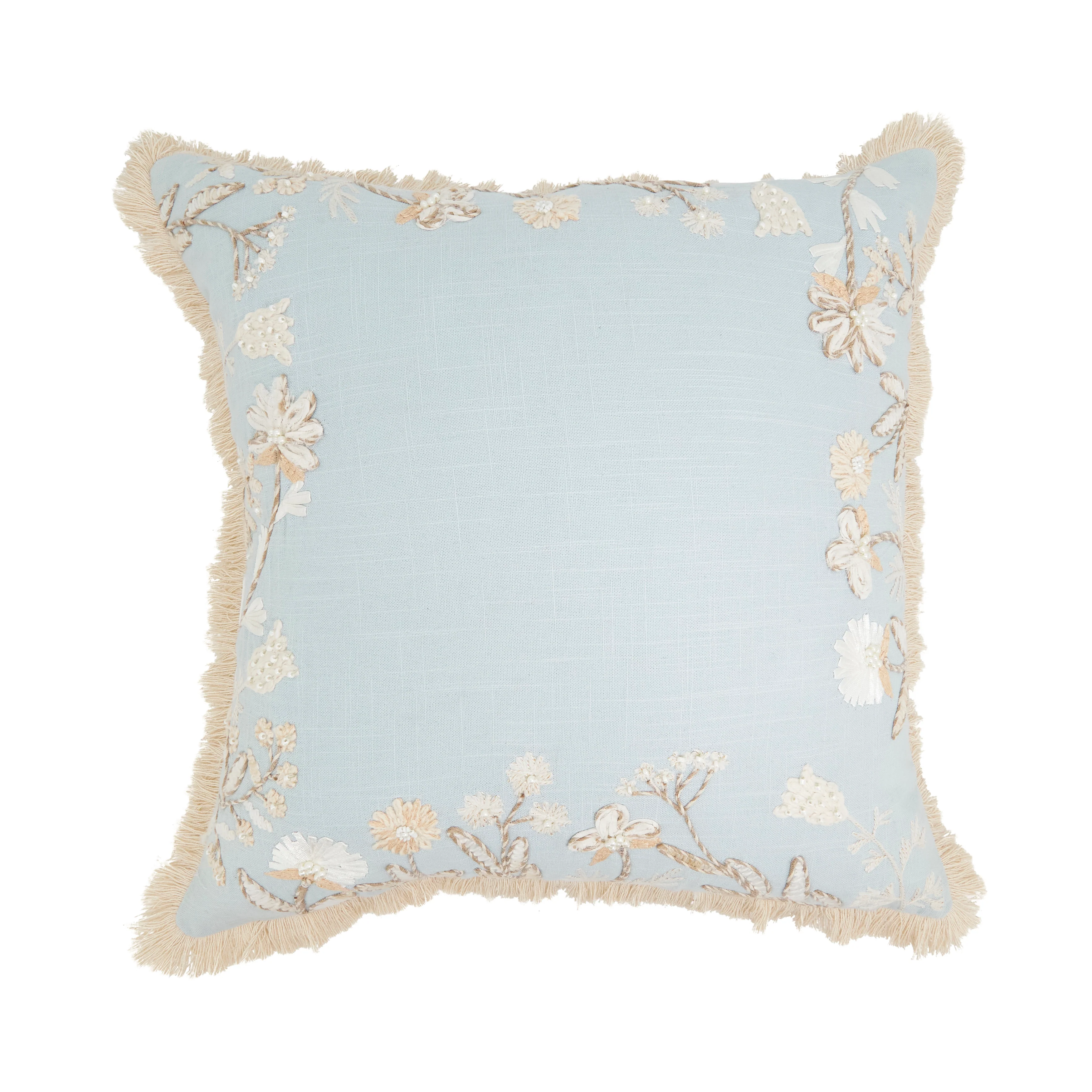 Graceful Embroidered Floral Pillow