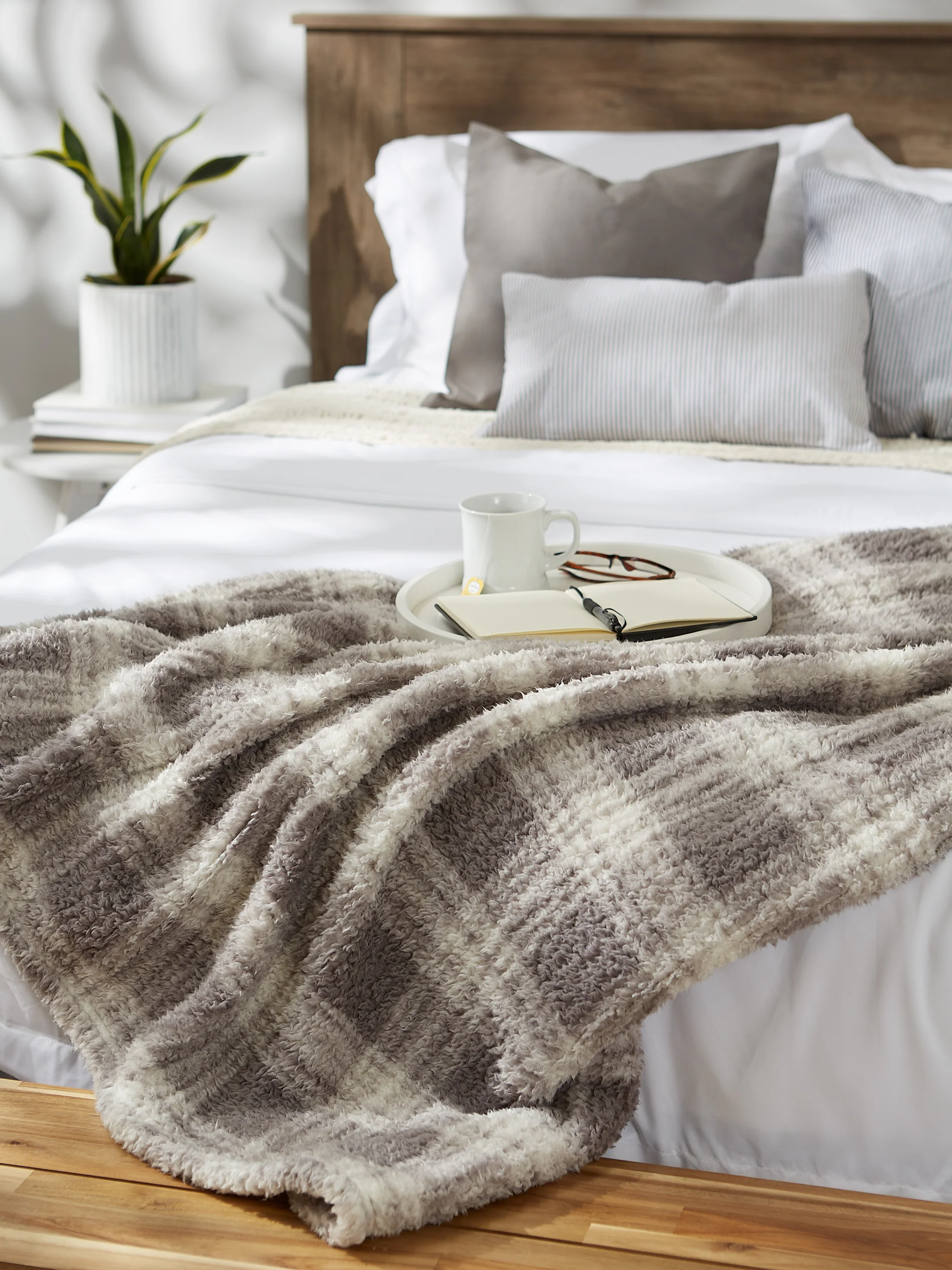 Gray Farmhouse Plush Plaid Throw - Image 8