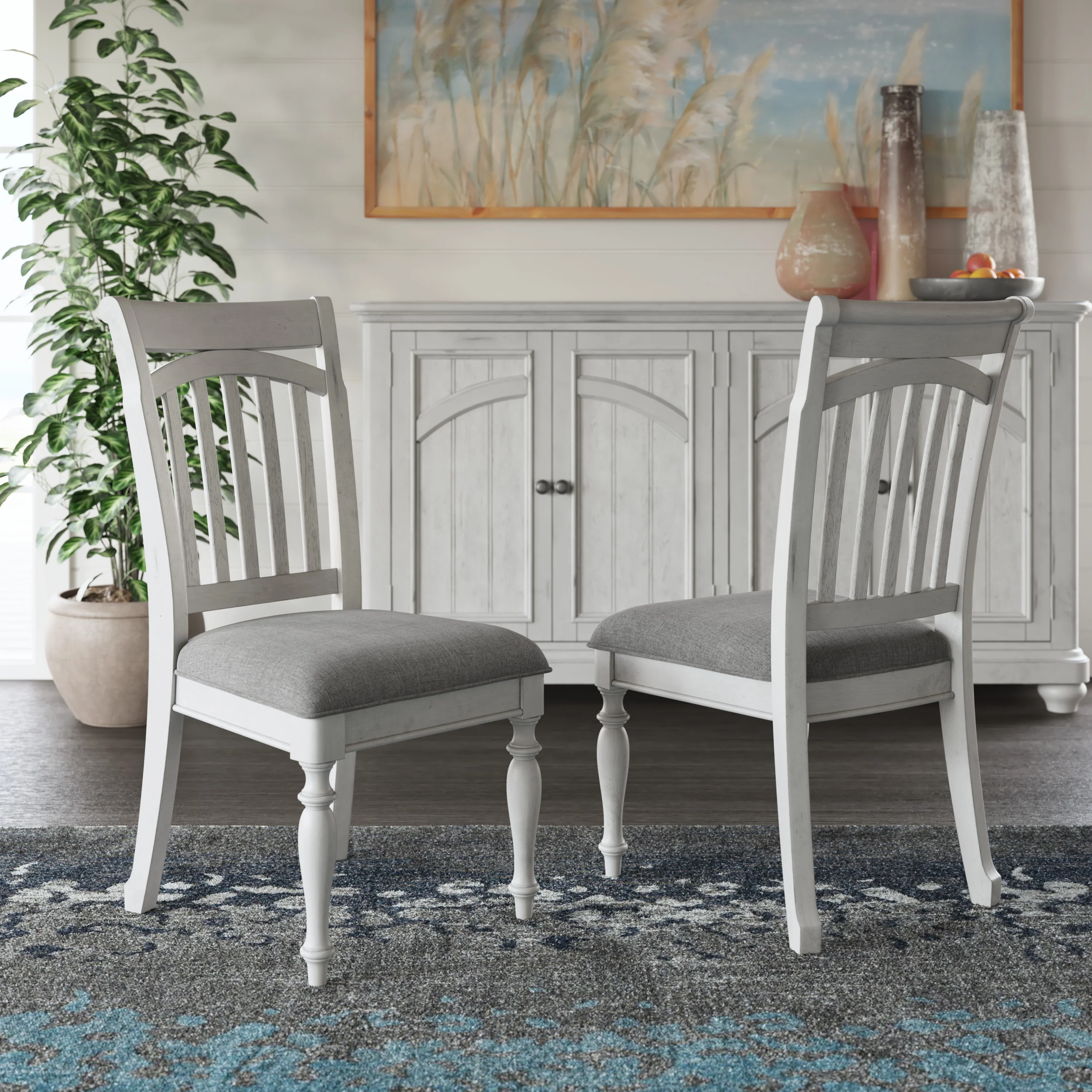 Gray Slat Back Dining Chairs, Set of 2 - Image 2